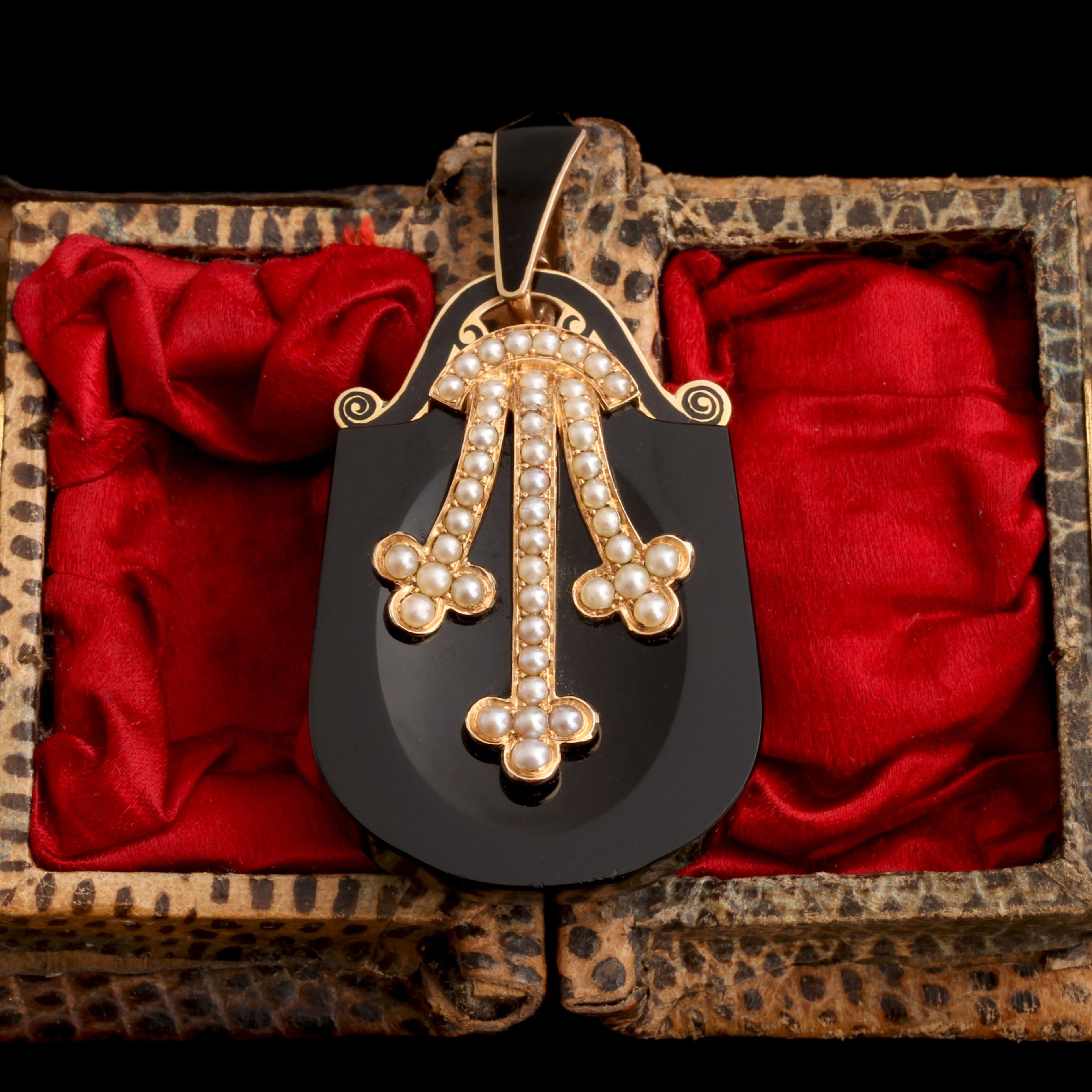 Victorian Onyx, Pearl & Enamel Padlock Locket