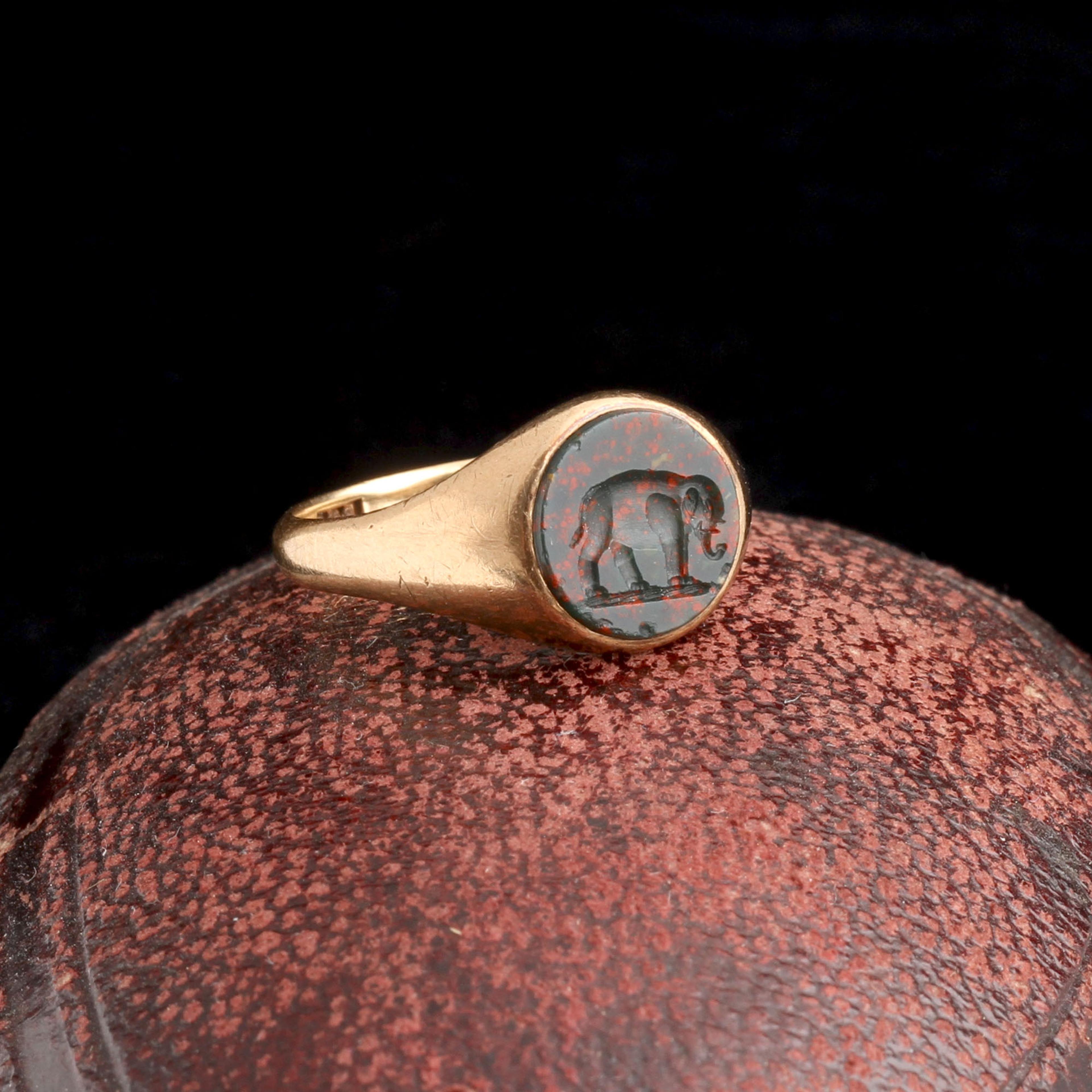 1920s Bloodstone Elephant Signet Ring