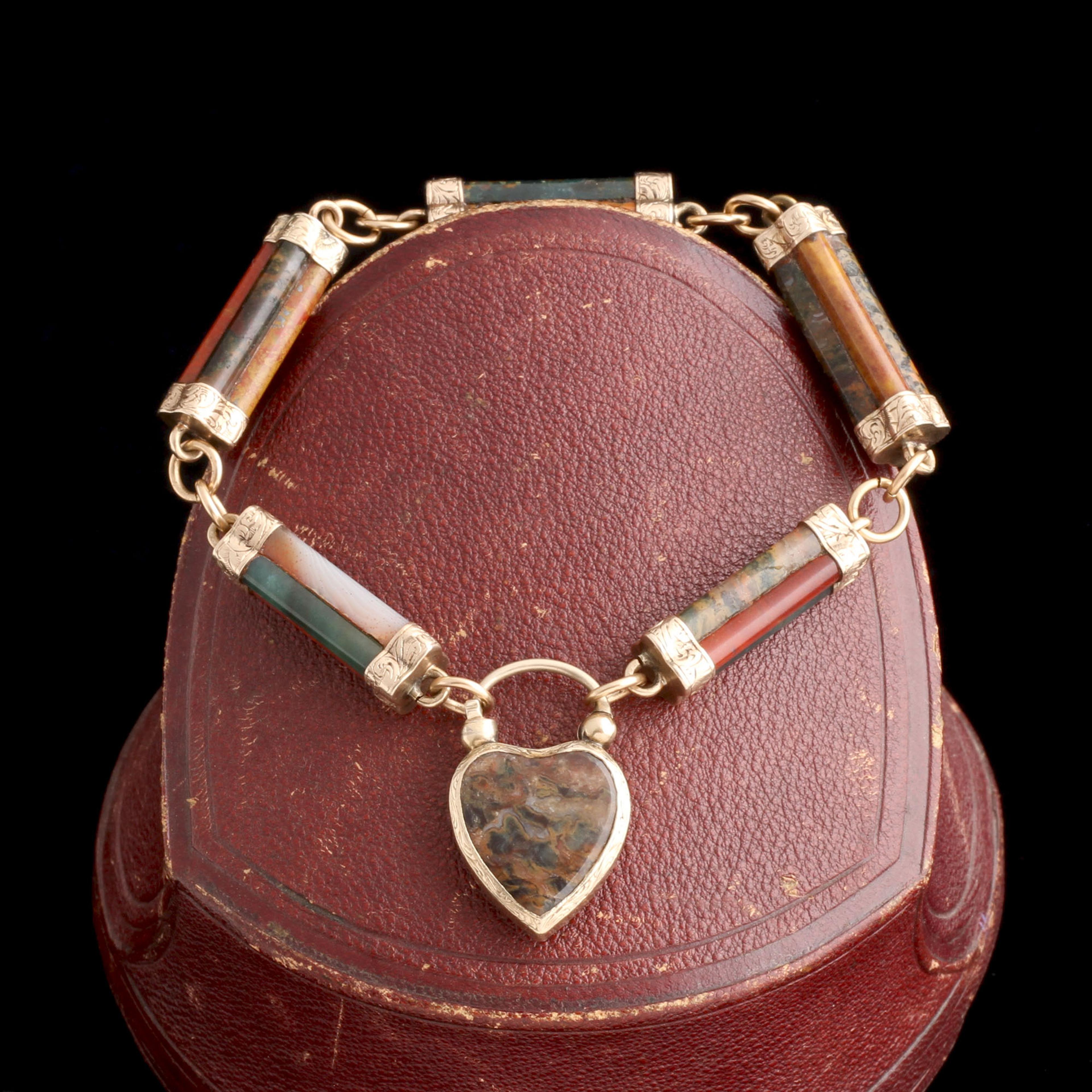 Victorian Scottish Agate Specimen Heart Padlock Bracelet