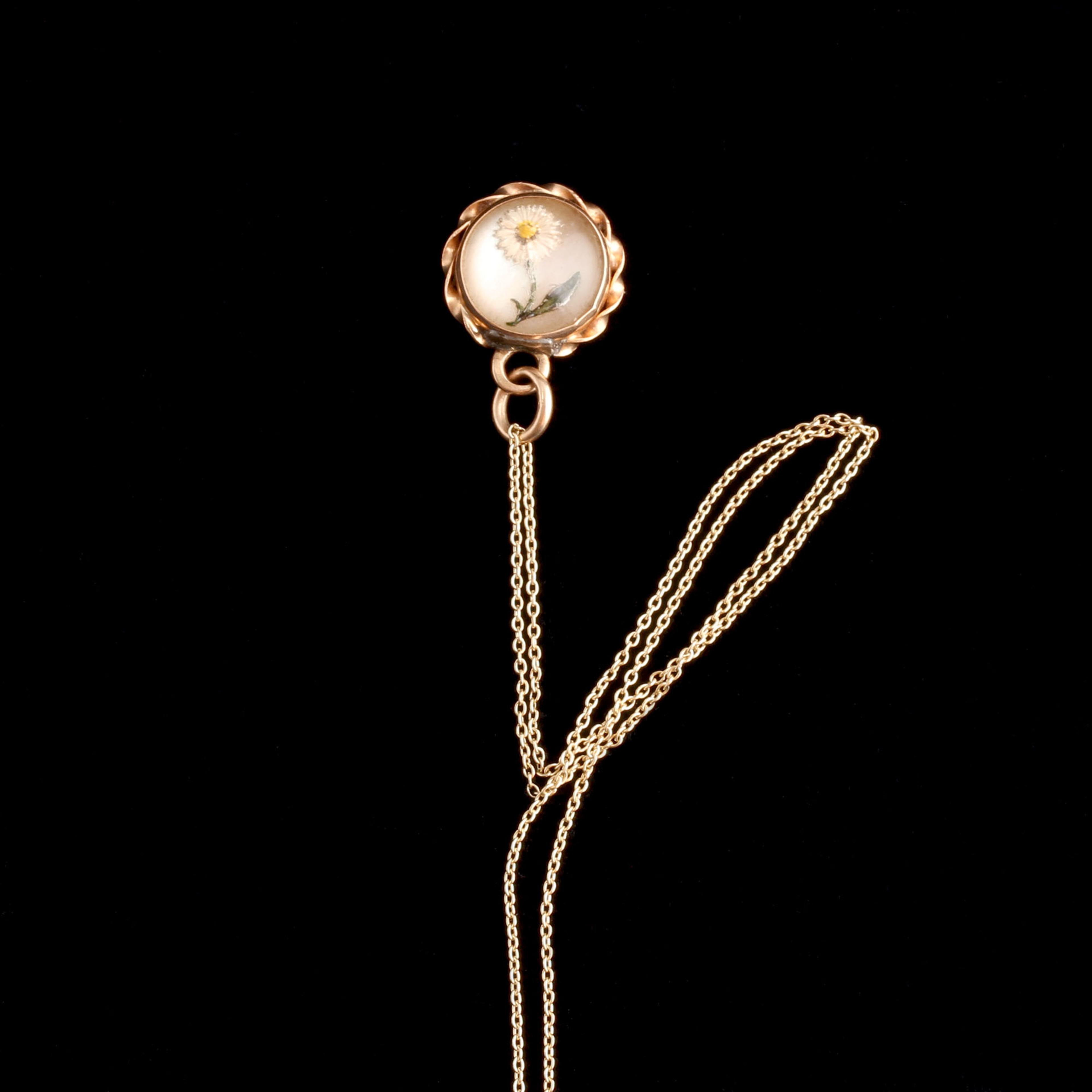 Edwardian Reverse Carved Crystal Daisy Pendant