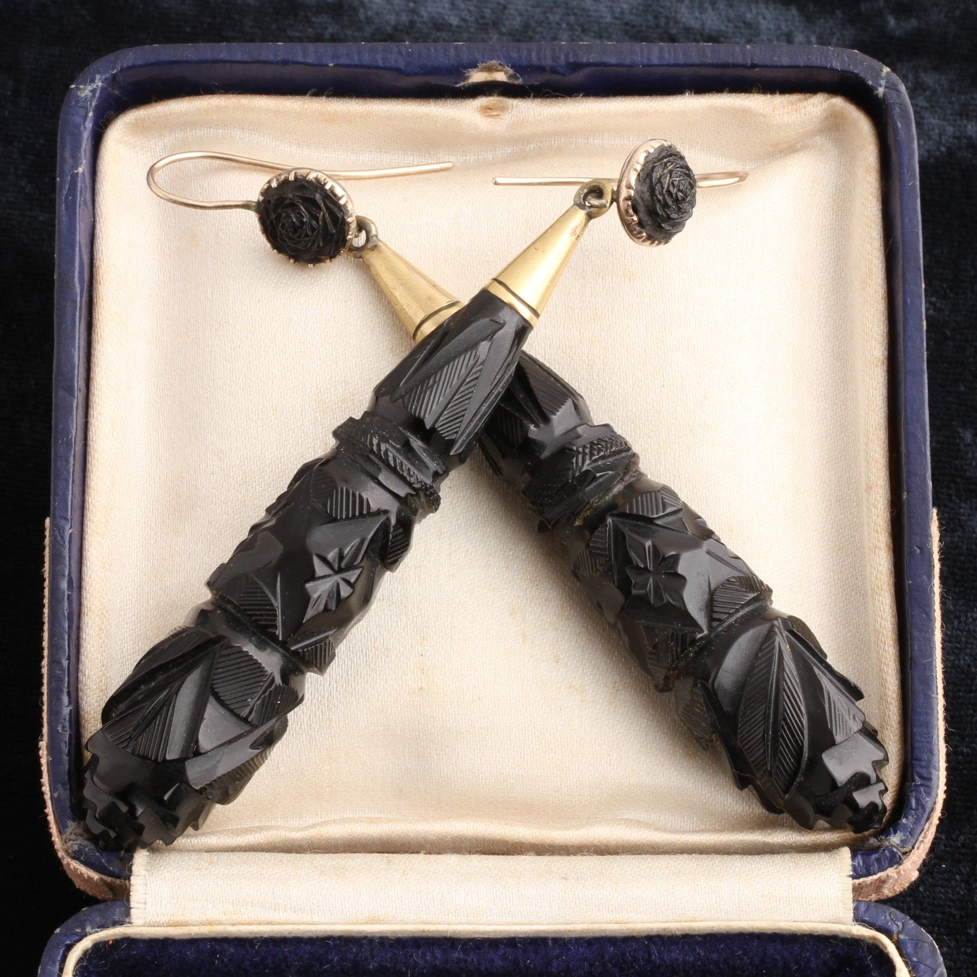 Victorian Carved Jet Drop Earrings