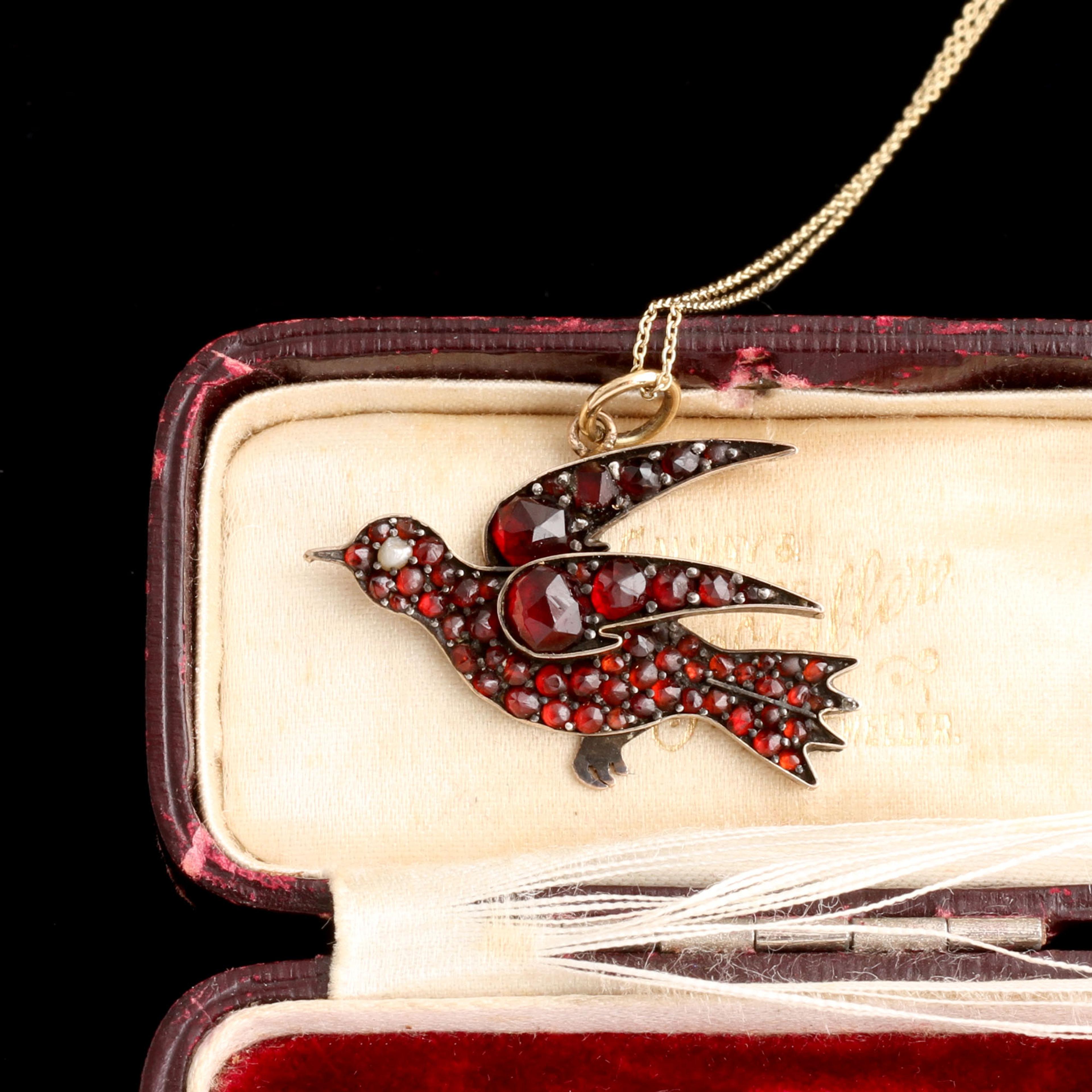 Victorian Bohemian Garnet Sparrow Necklace