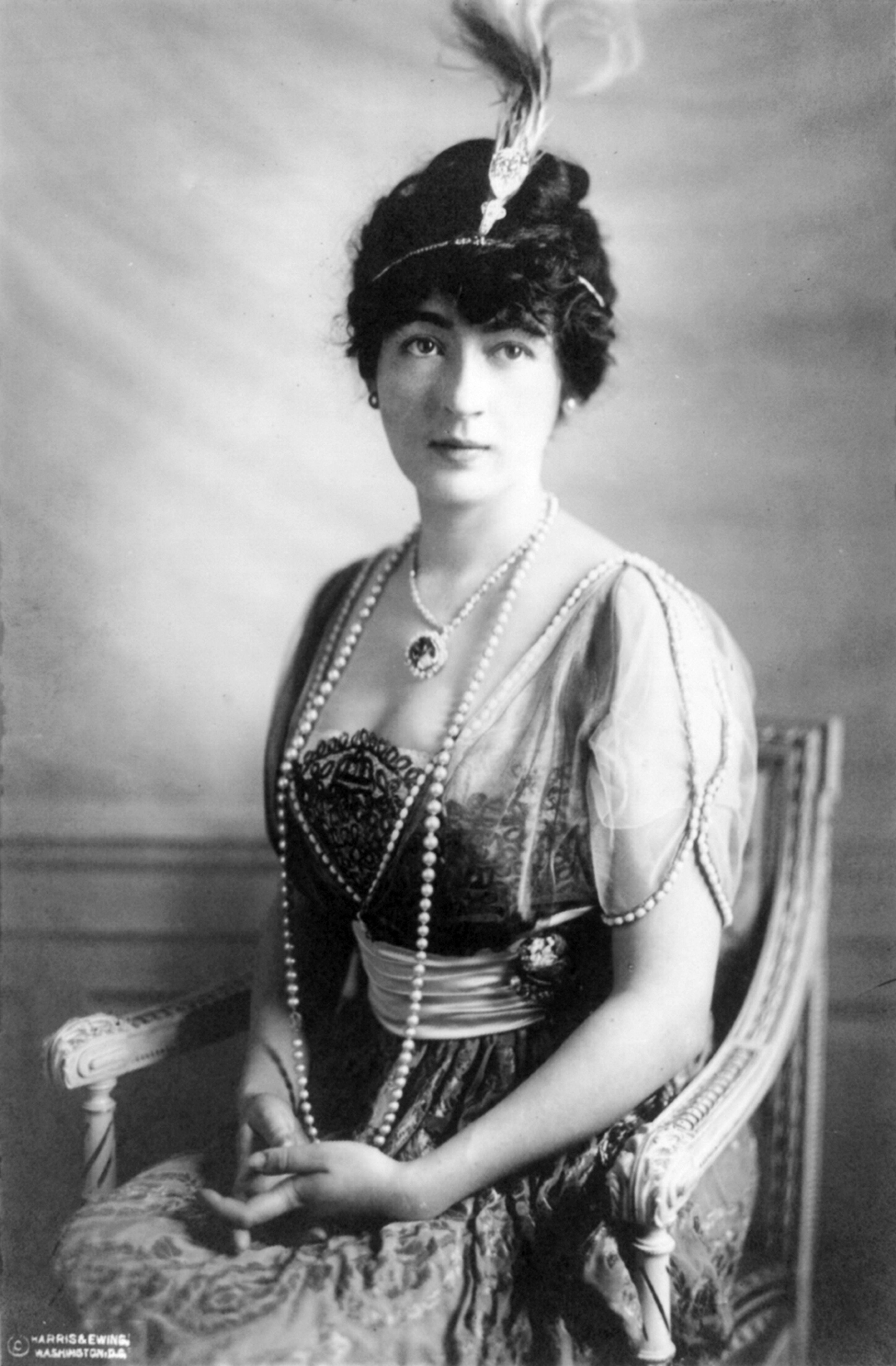 Socialite Evalyn Walsh McLean (her father discovered a gold mine) wearing an aigrette (and the Hope Diamond), 1912