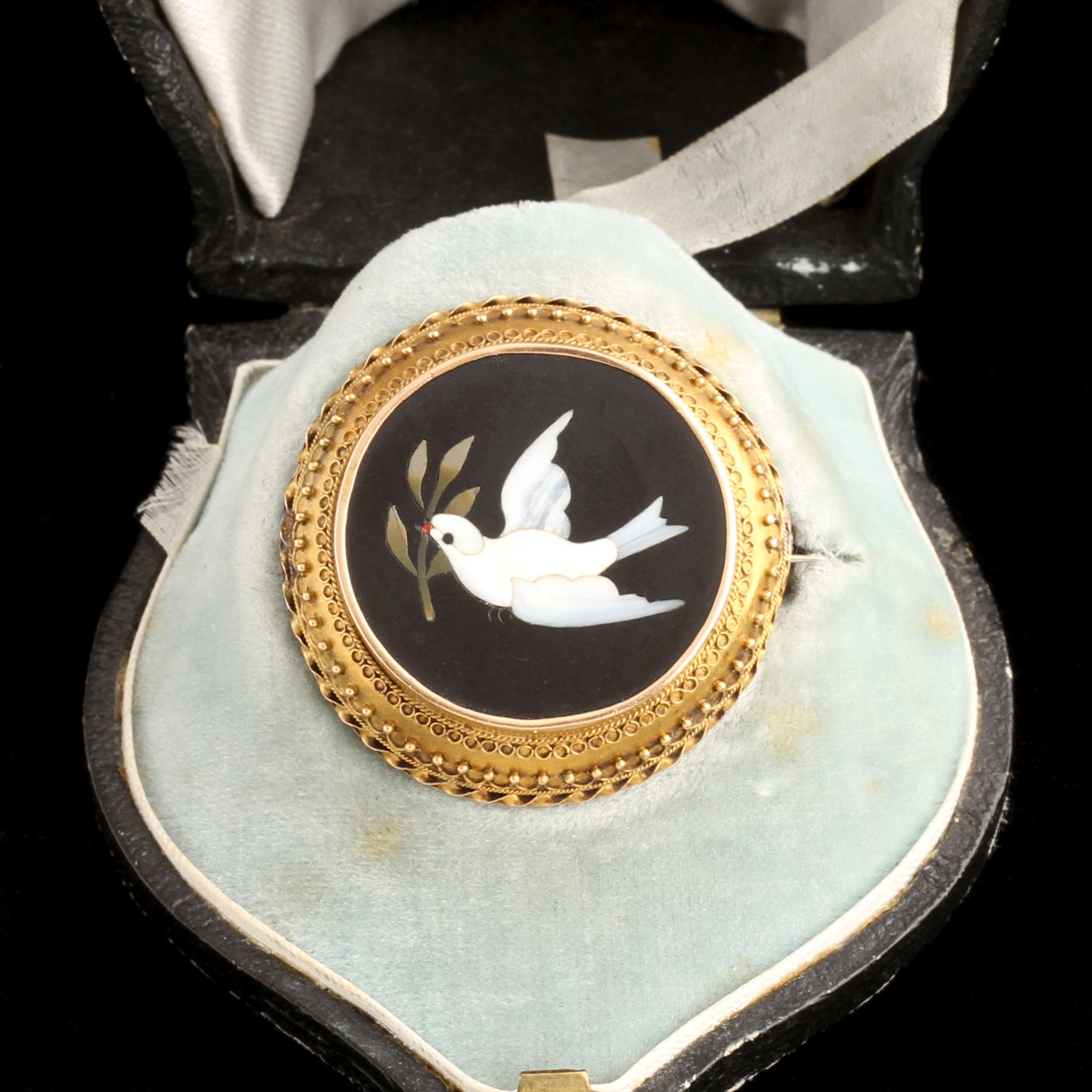 Victorian Dove of Peace Pietra Dura Brooch