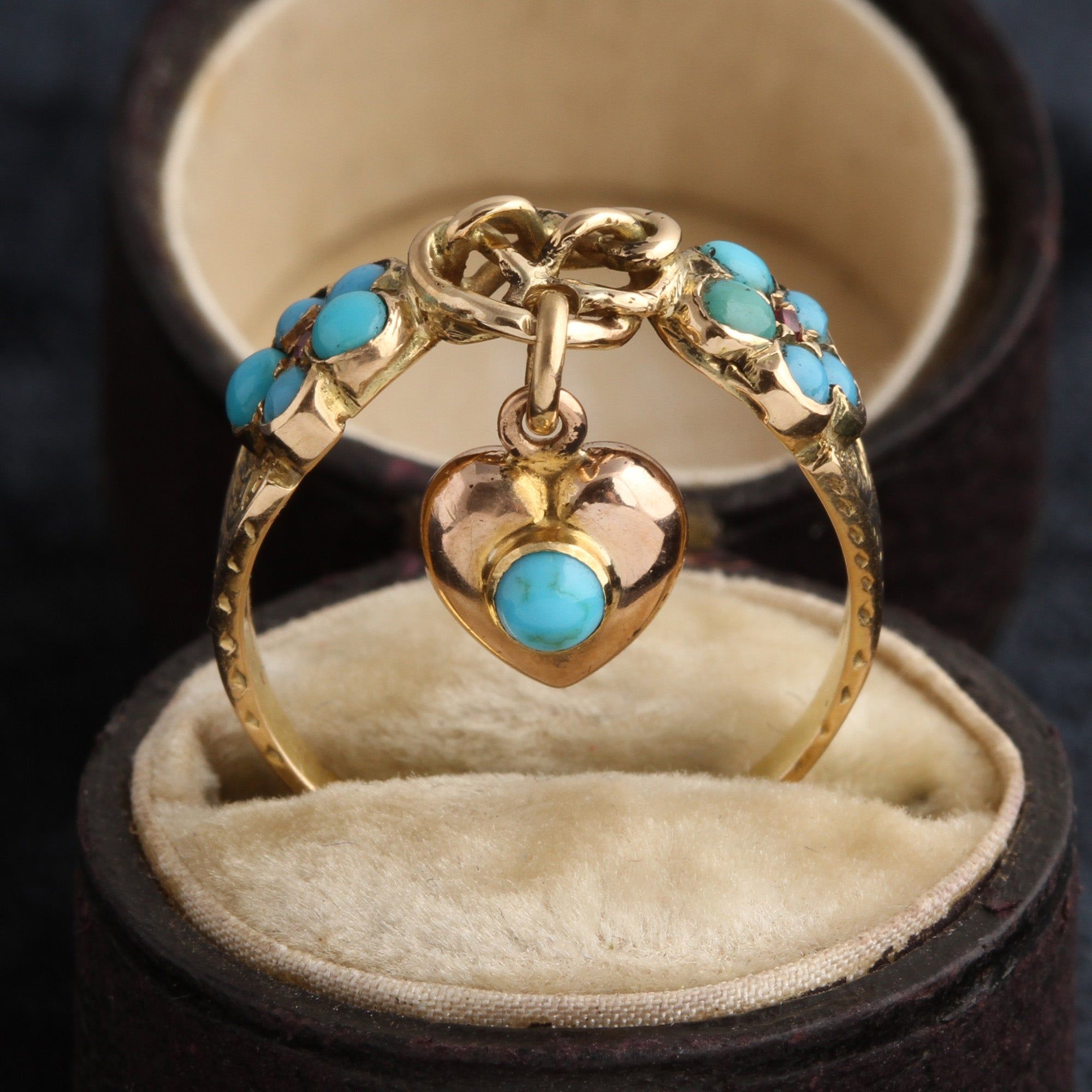 Detail of Victorian Forget Me Not & Heart Love Knot Ring