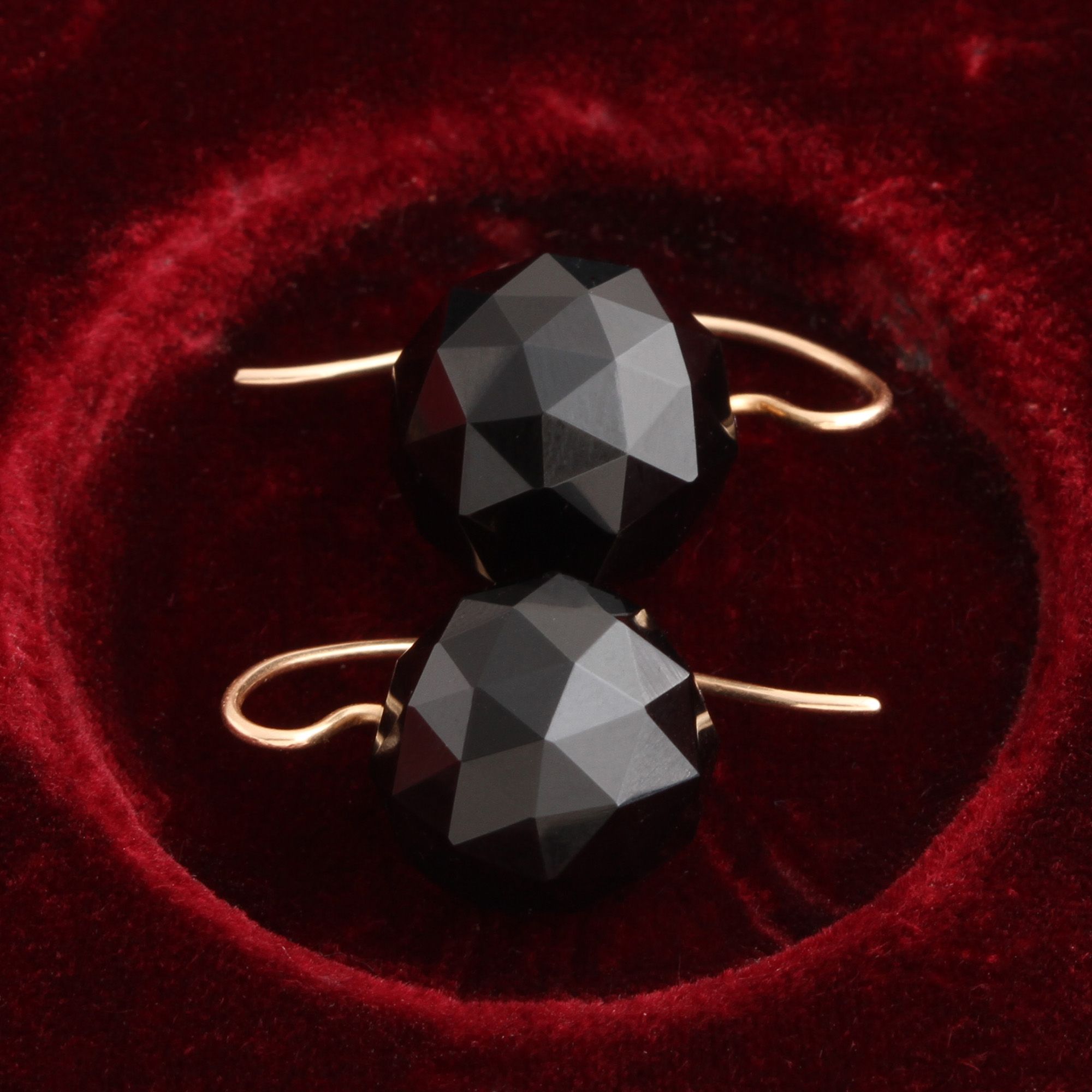 Victorian Faceted Onyx Sphere Earrings