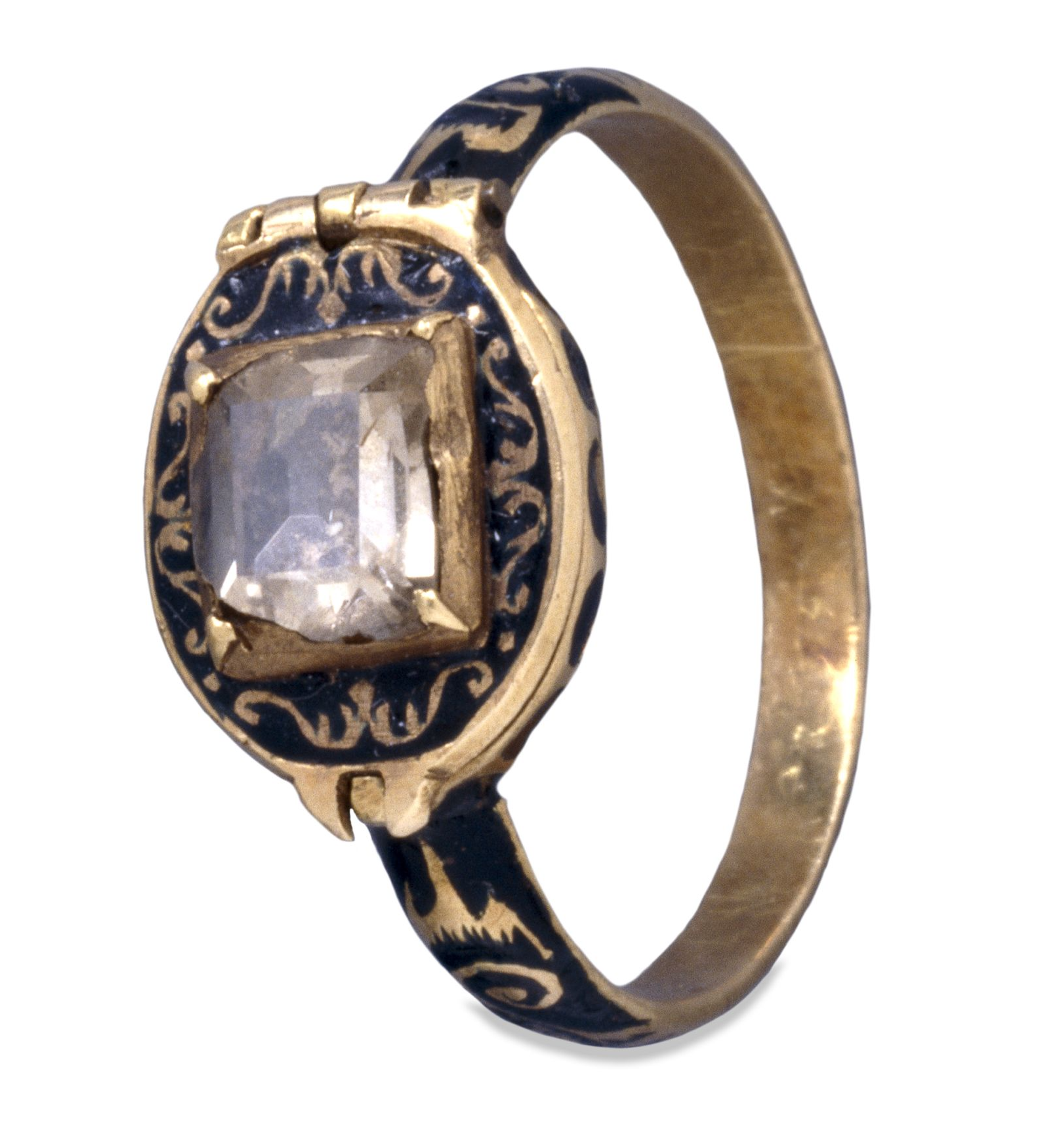shown closed: Charles I Memorial Ring, 1650. The British Museum.