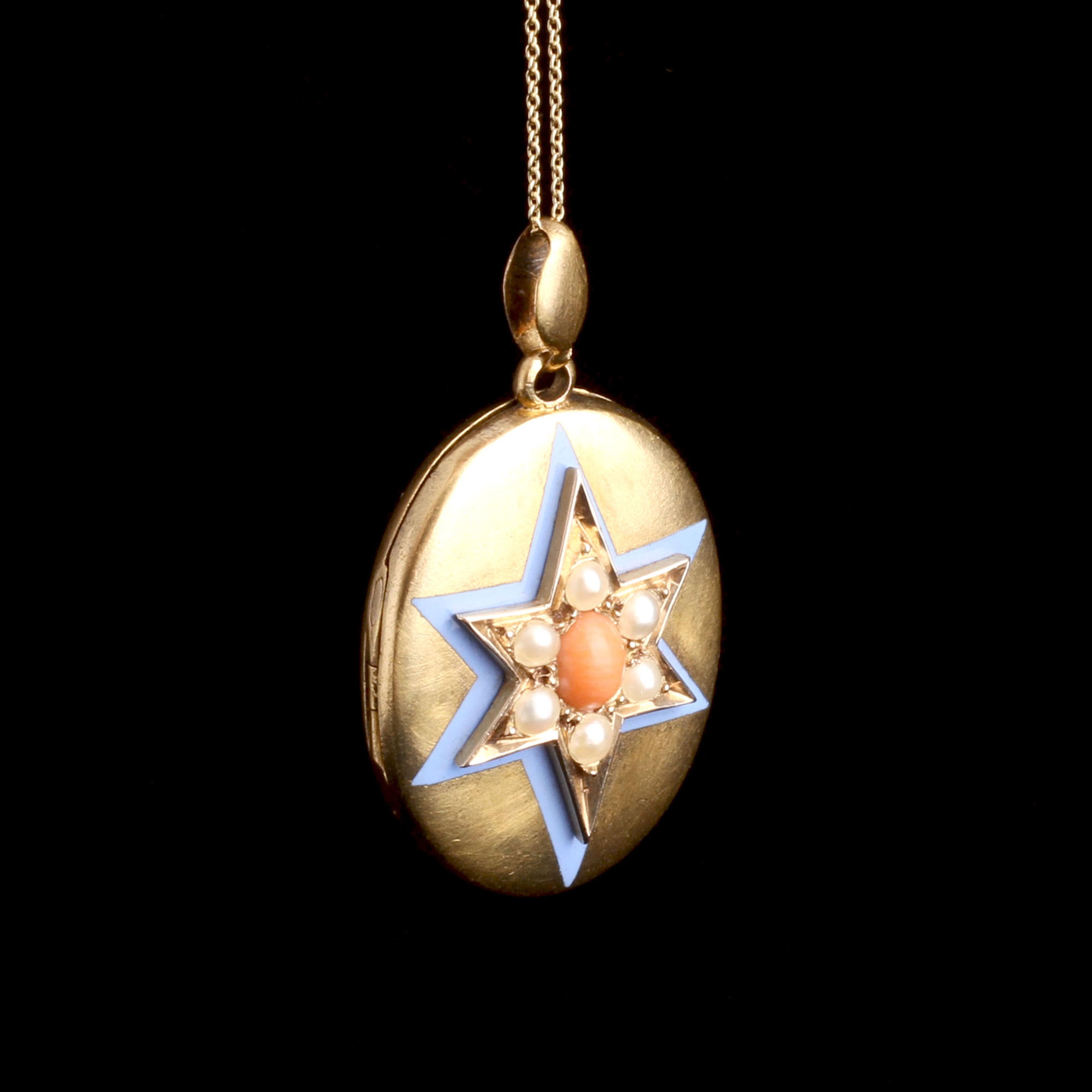 Victorian Coral, Pearl & Enamel Starburst Locket