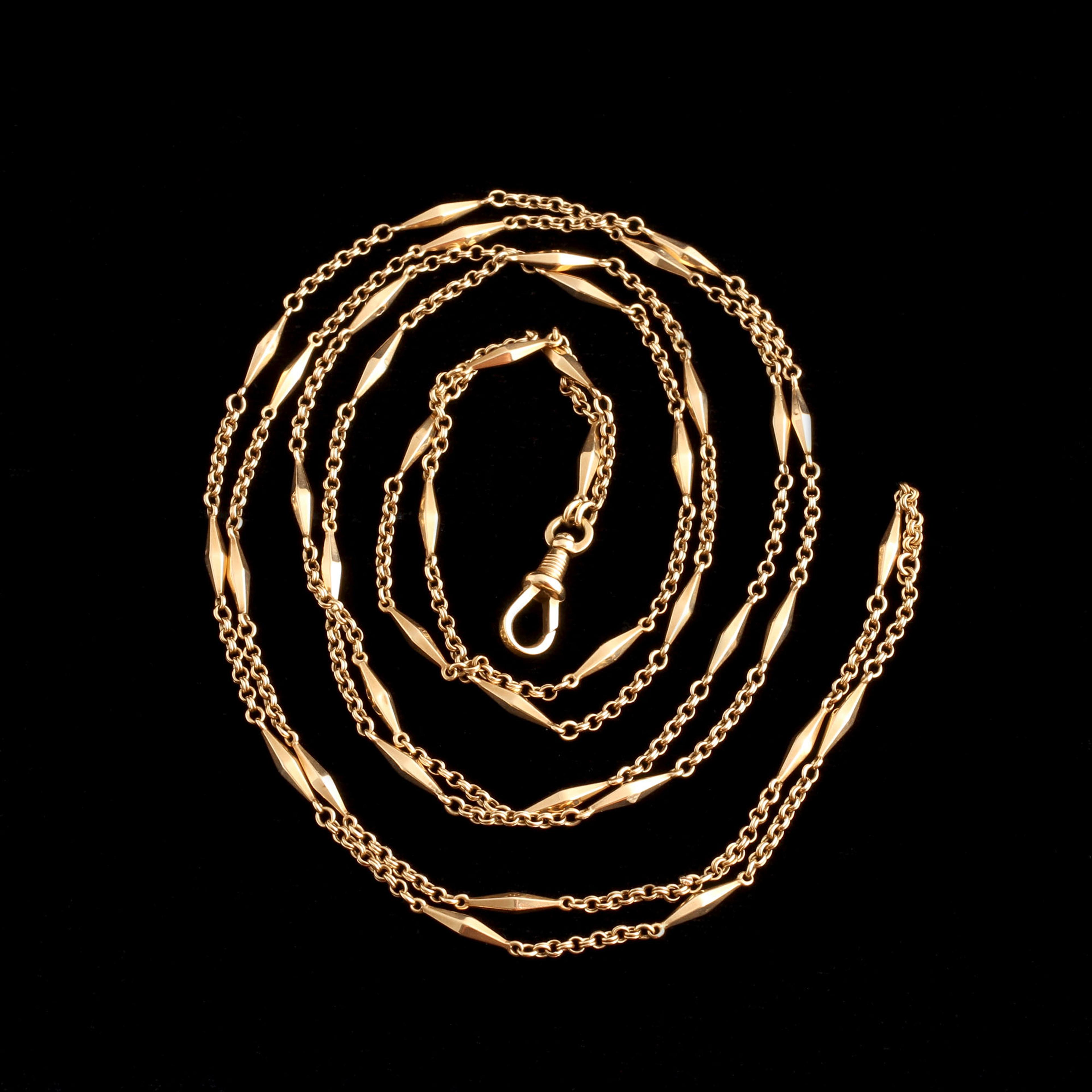 Victorian 43" Fancy Link 15k Gold Guard Chain