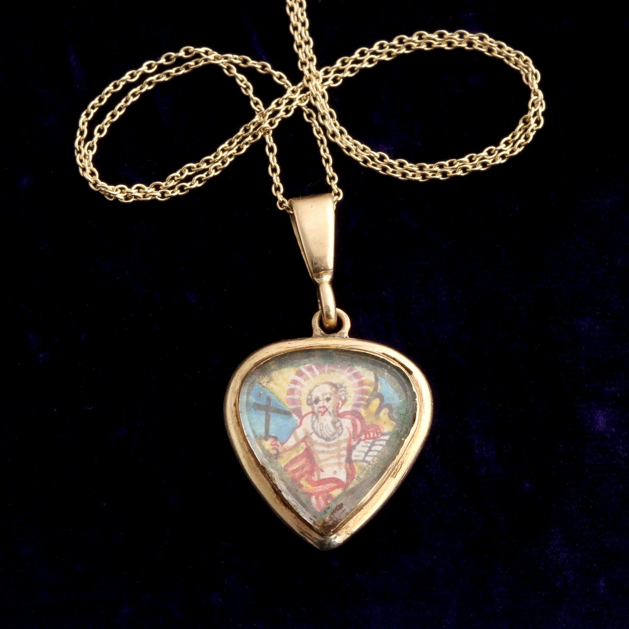 Detail of 18th Century St Augustine & Virgin Mary Heart Pendant showing St Augustine