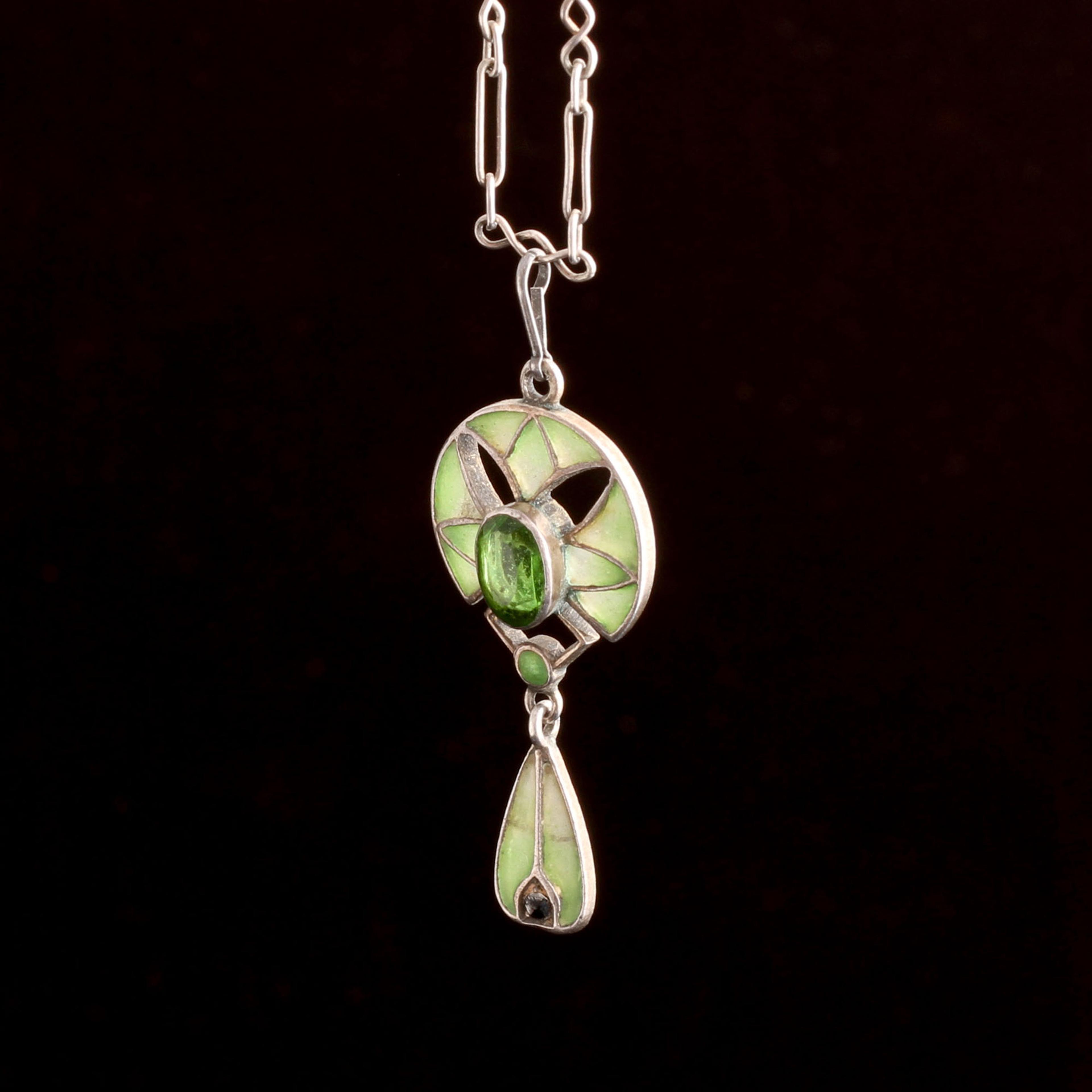 Edwardian Green Enamel & Paste Plique-à-Jour Necklace