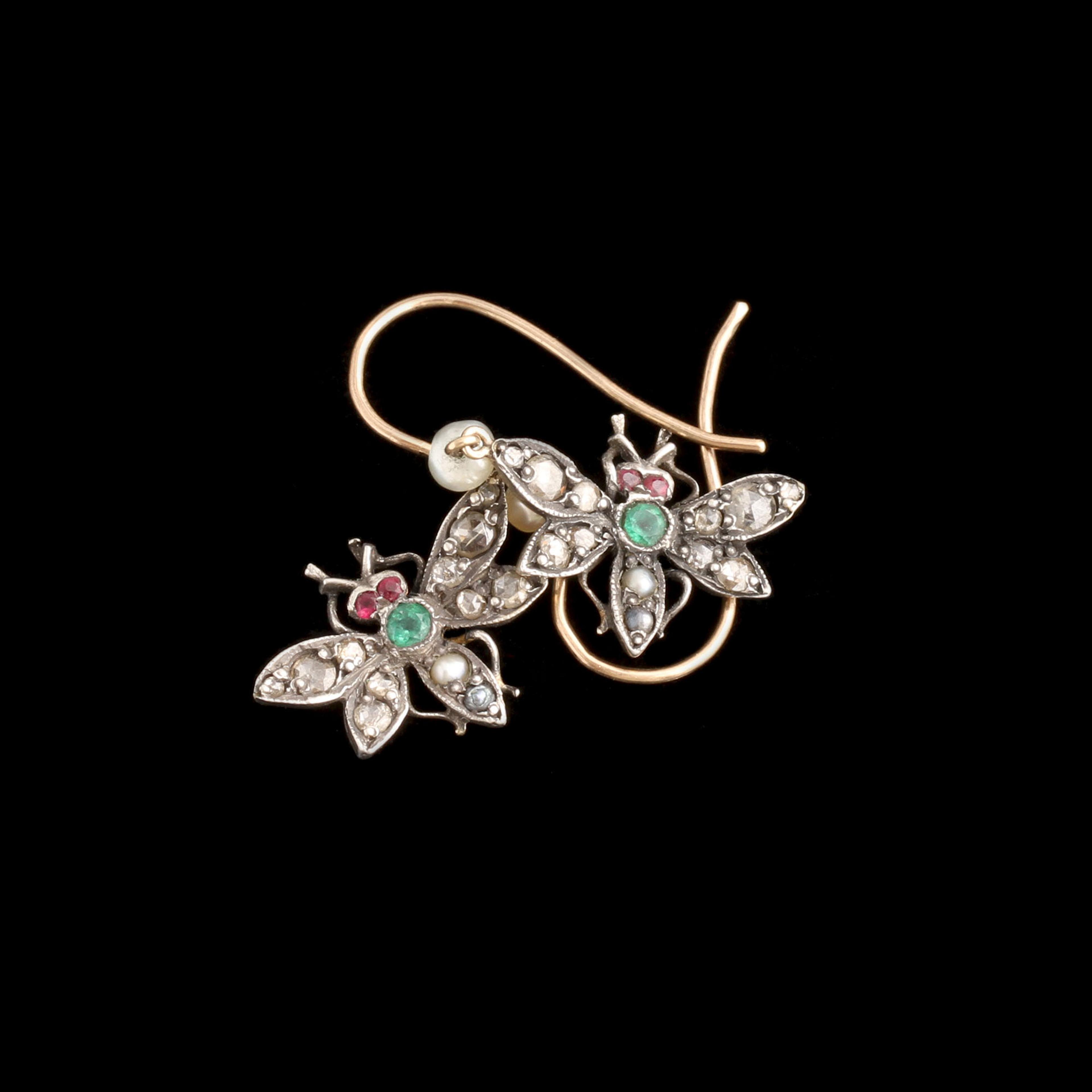 Victorian Gemstone Insect Earrings