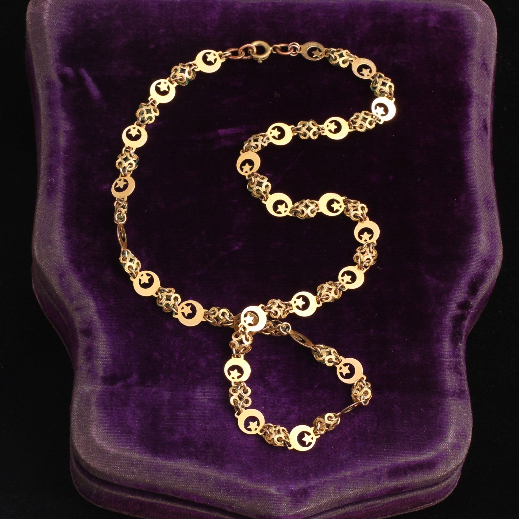 Early Victorian Pinchbeck Moon and Star Chain