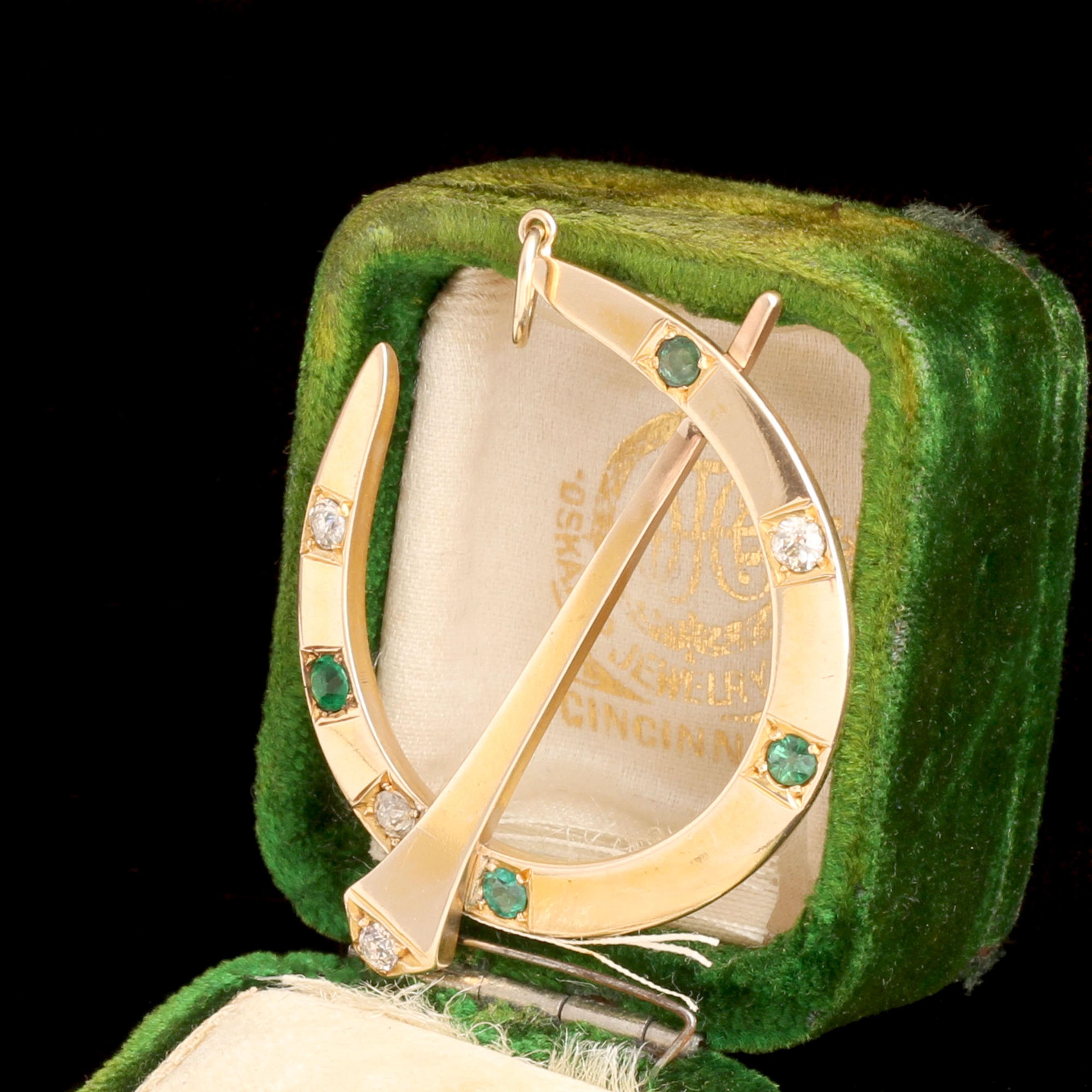 Late Victorian Emerald & Diamond Horseshoe & Nail Pendant