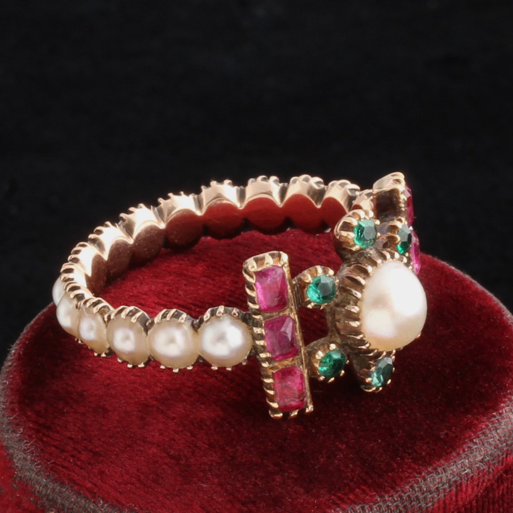 Georgian Pearl, Emerald & Ruby Eternity Ring
