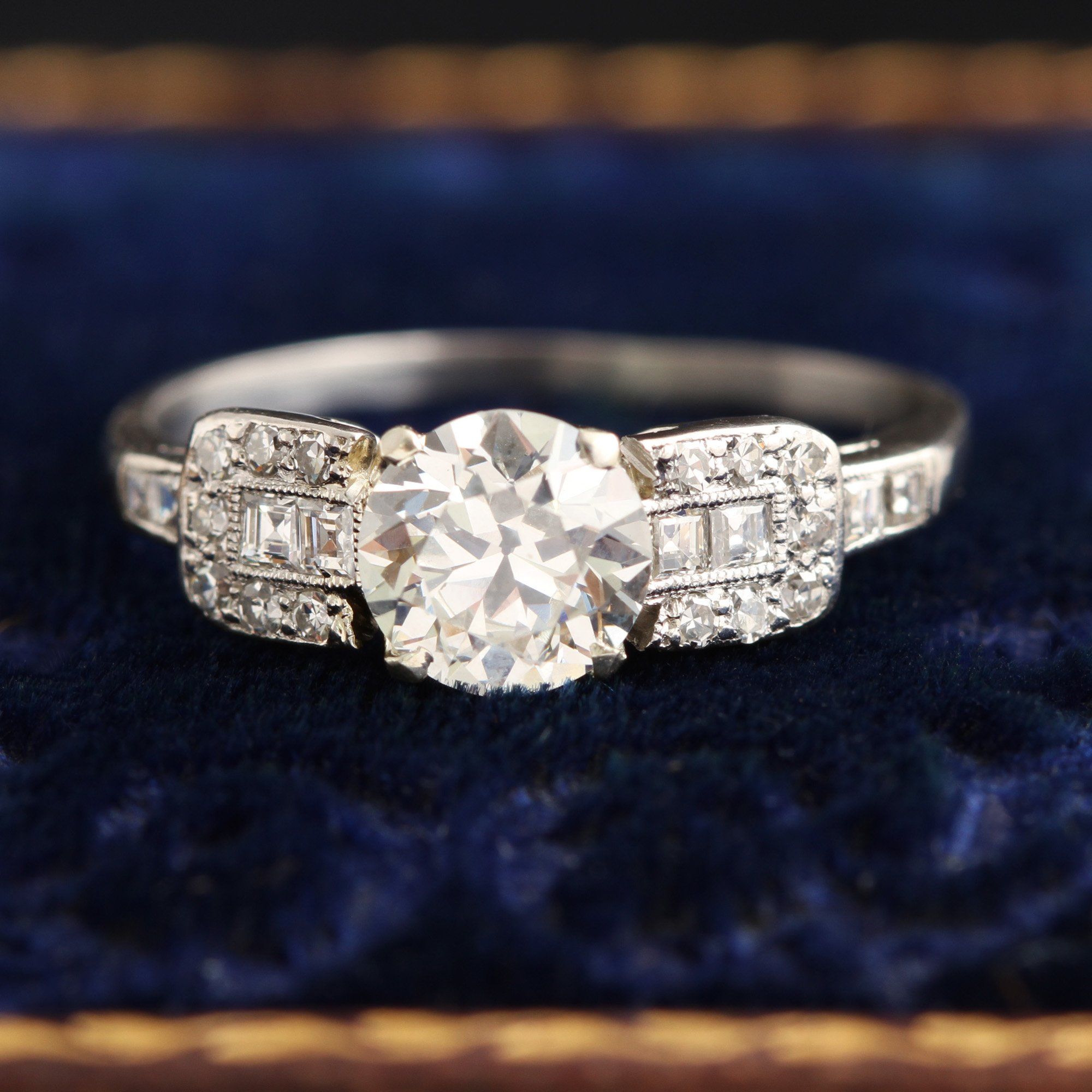 Art Deco Epaulet .85ct Diamond Engagement Ring