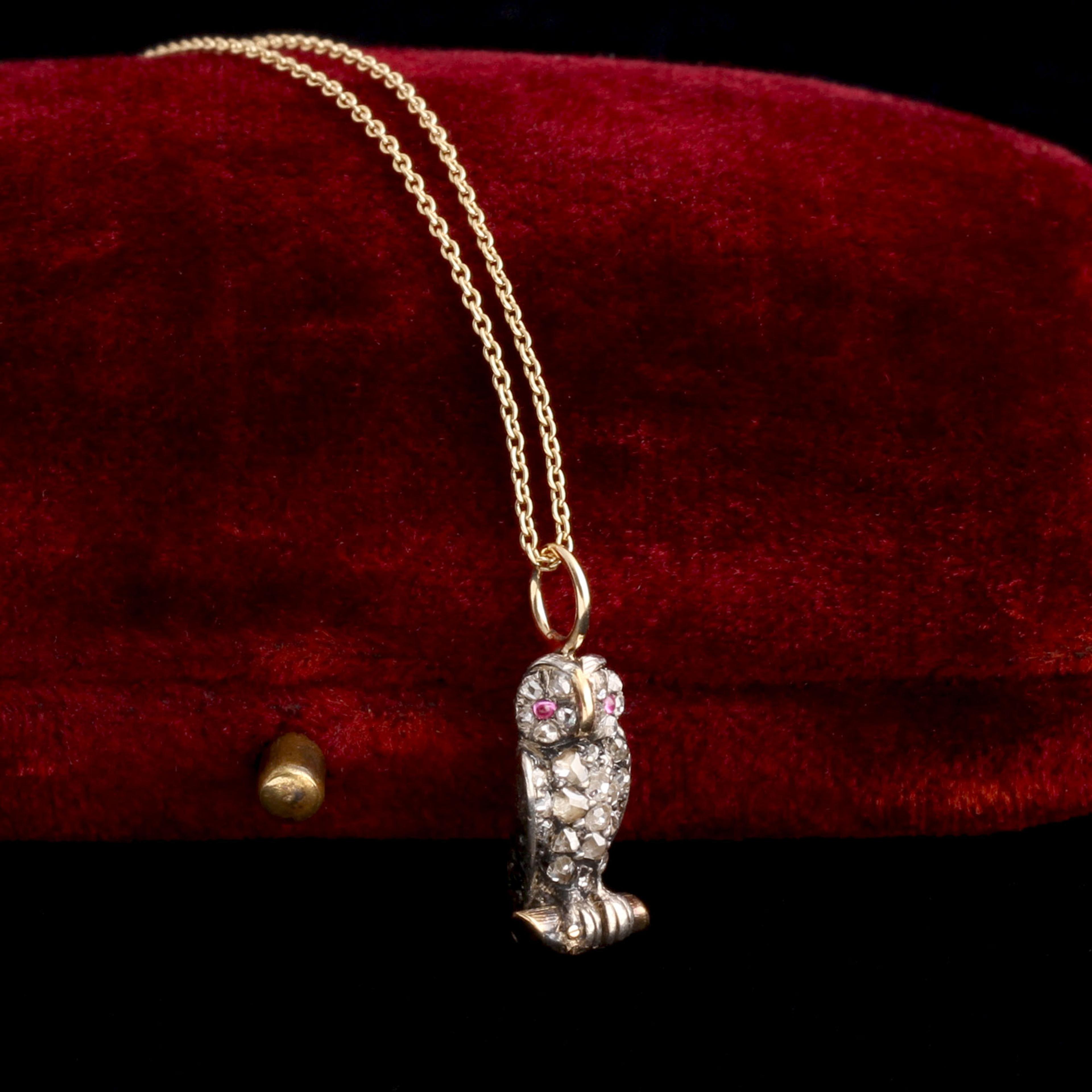 Detail of Victorian Diamond & Ruby Owl Pendant