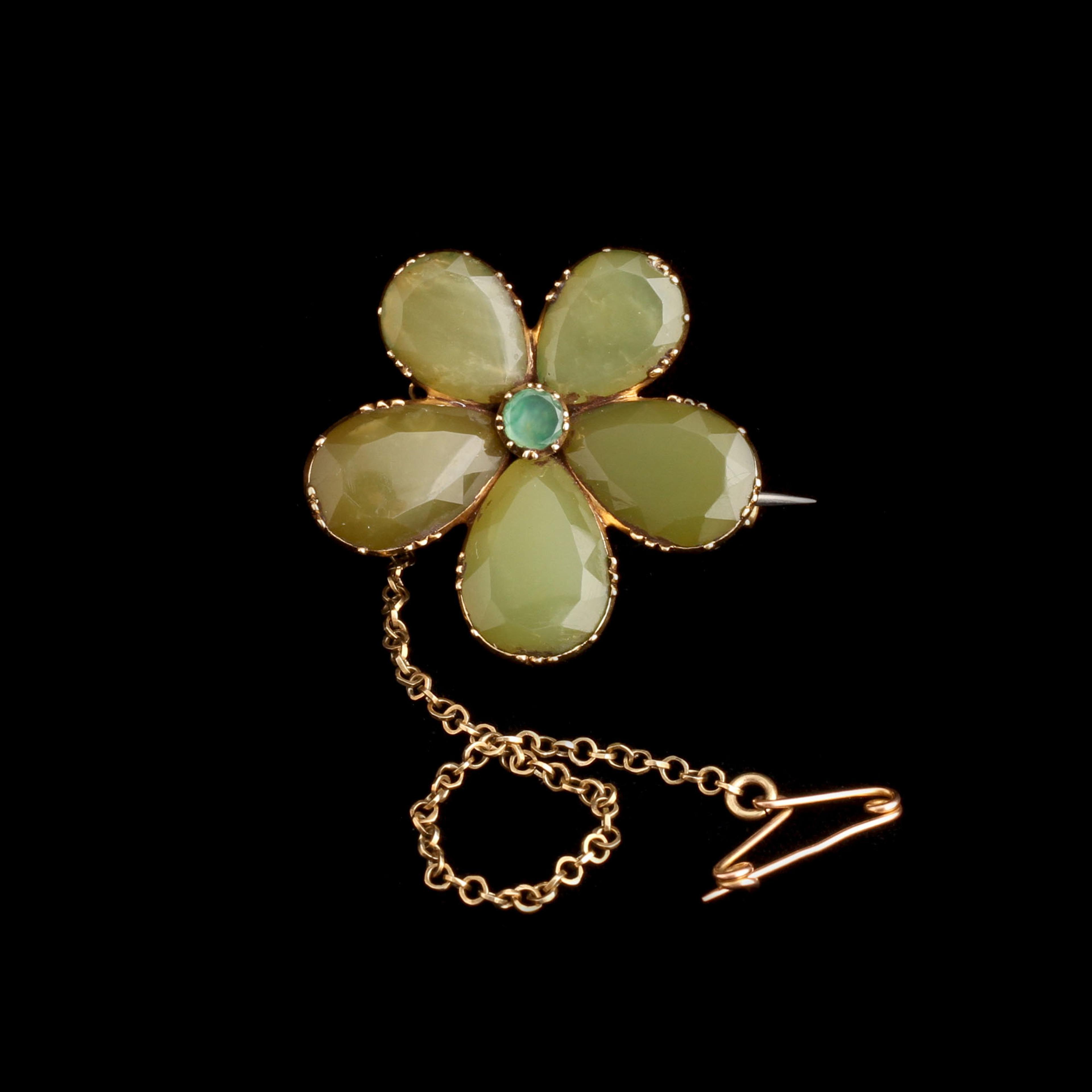 Georgian Emerald & Nephrite Pansy Brooch