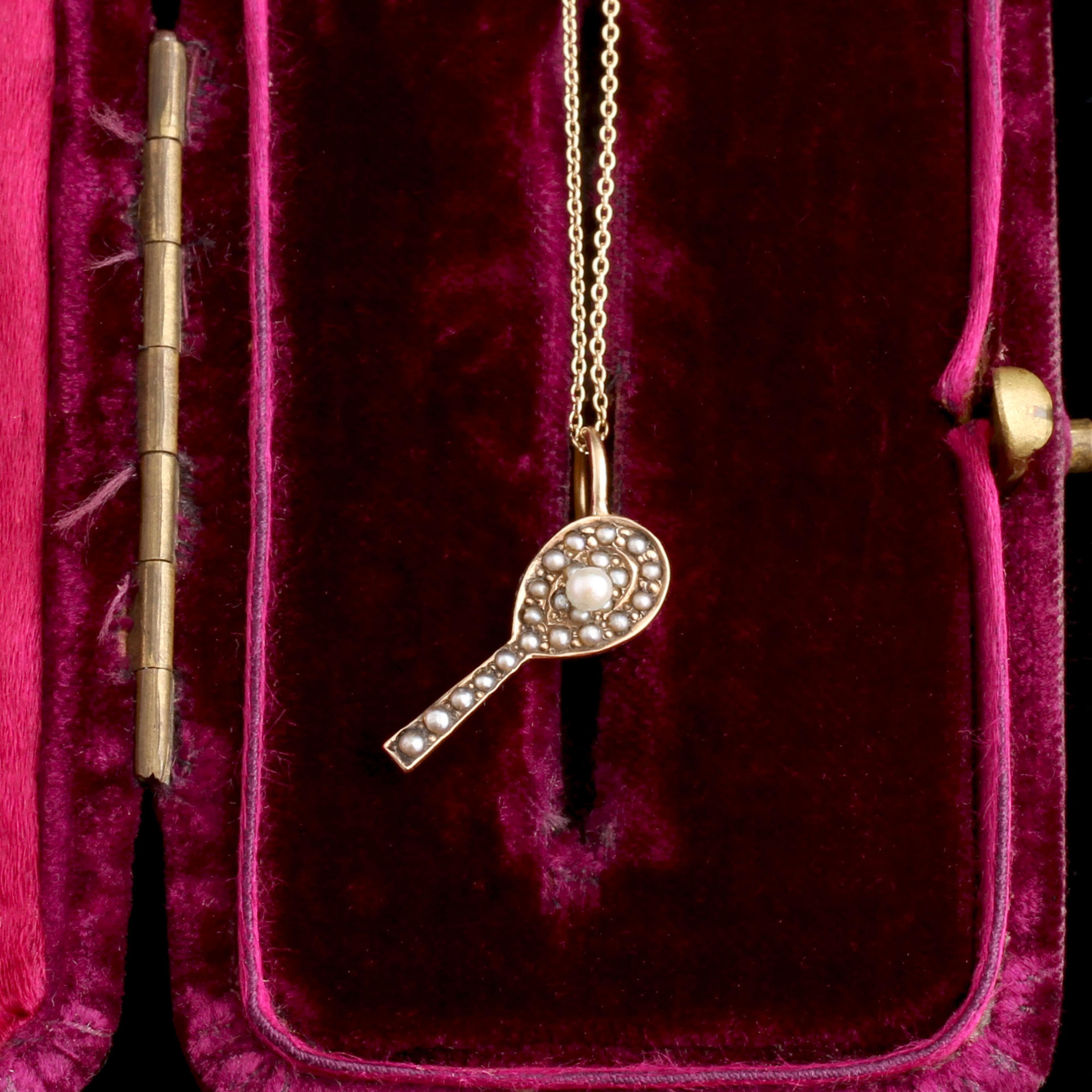 Edwardian Seed Pearl Tennis Racquet Necklace