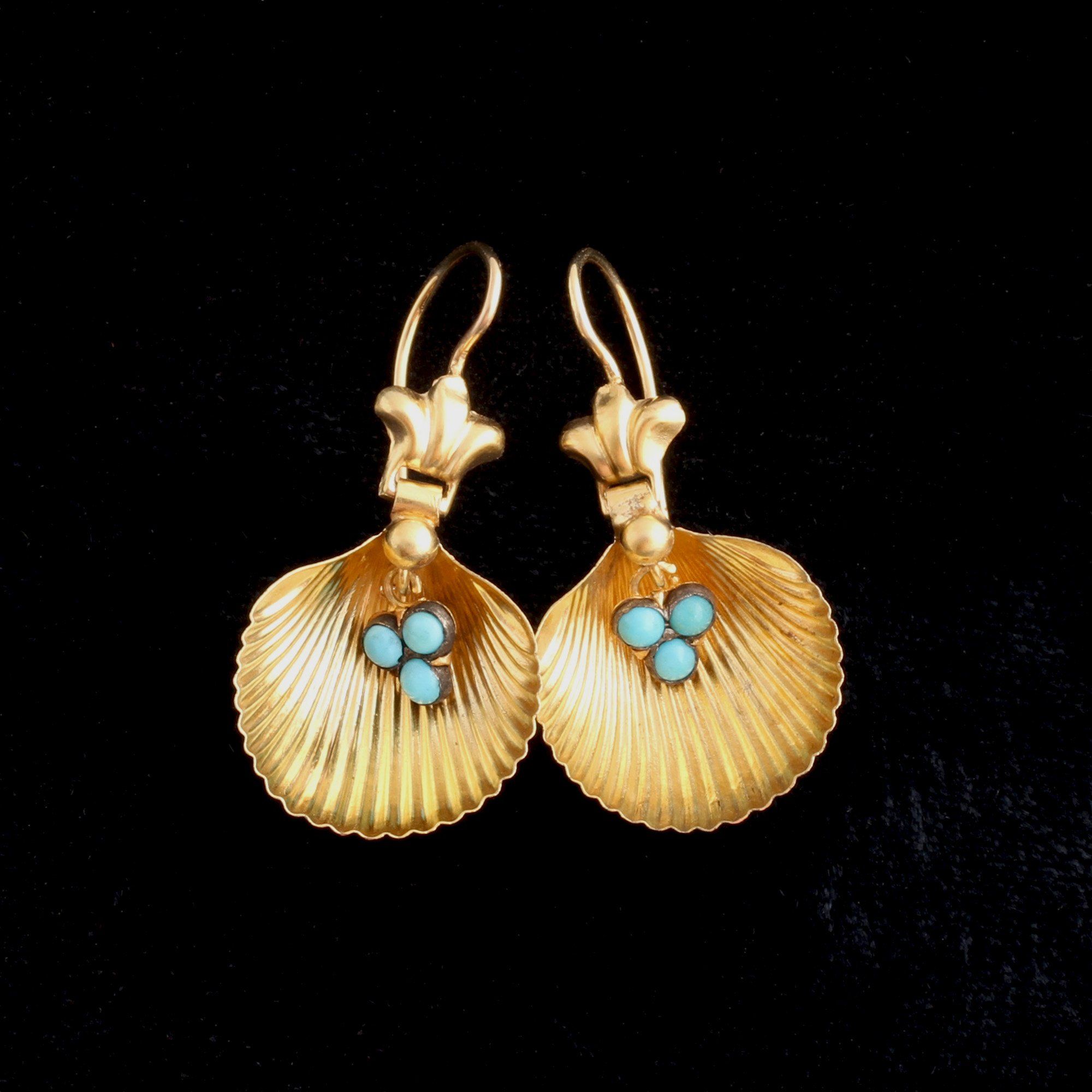 Victorian Shell & Turquoise Earrings