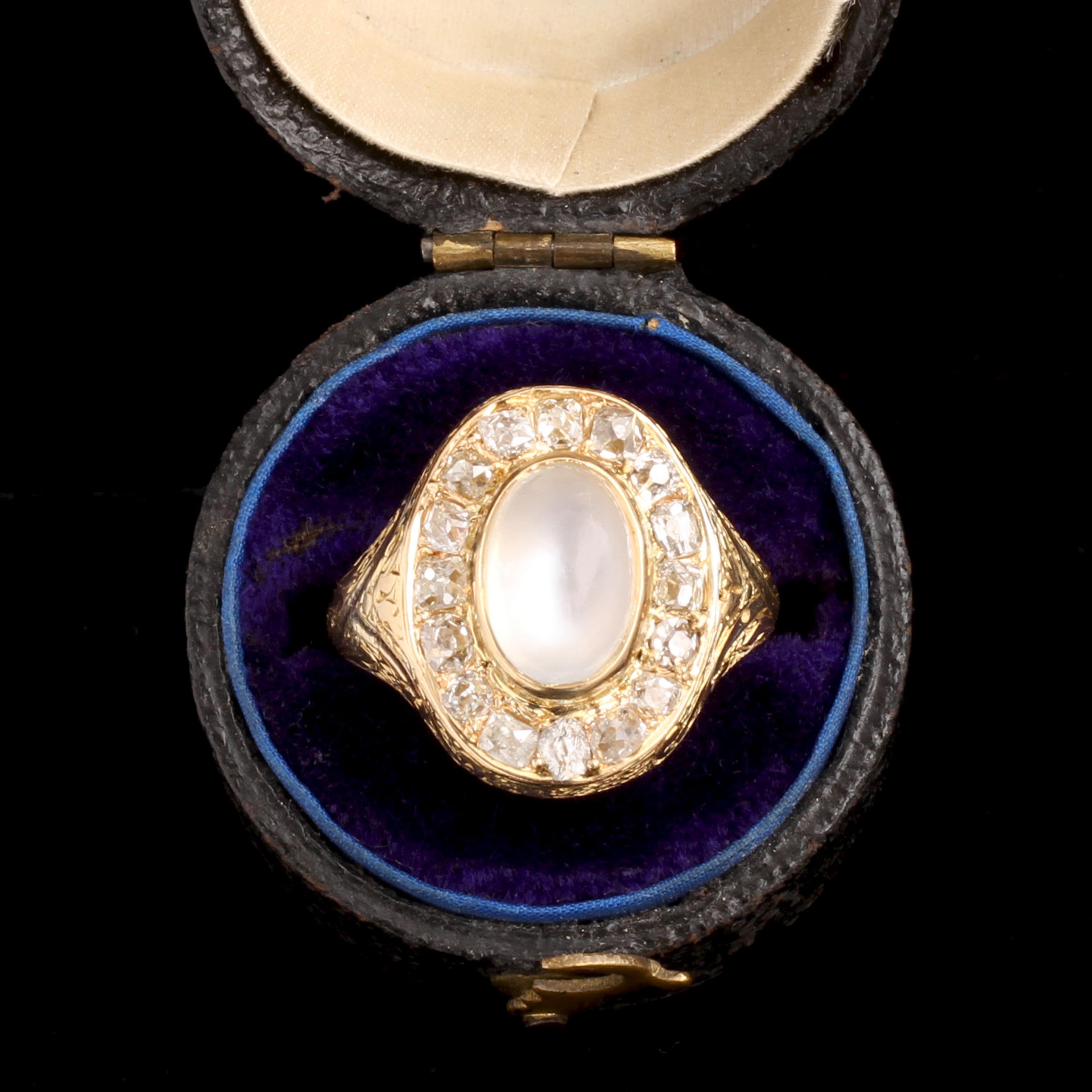 Victorian Moonstone & Diamond Cluster Backdoor Ring