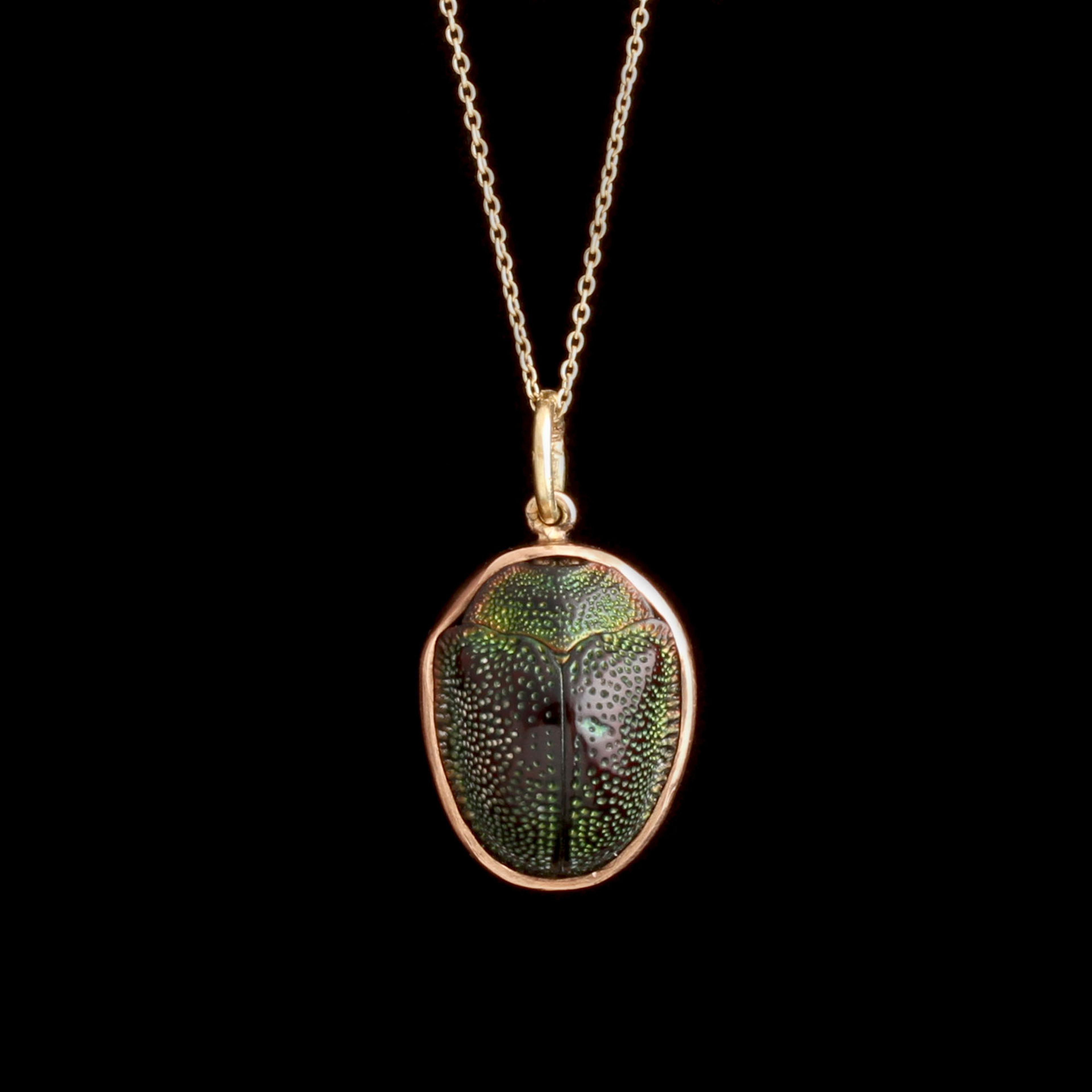 Victorian Gold Mounted Beetle Pendant