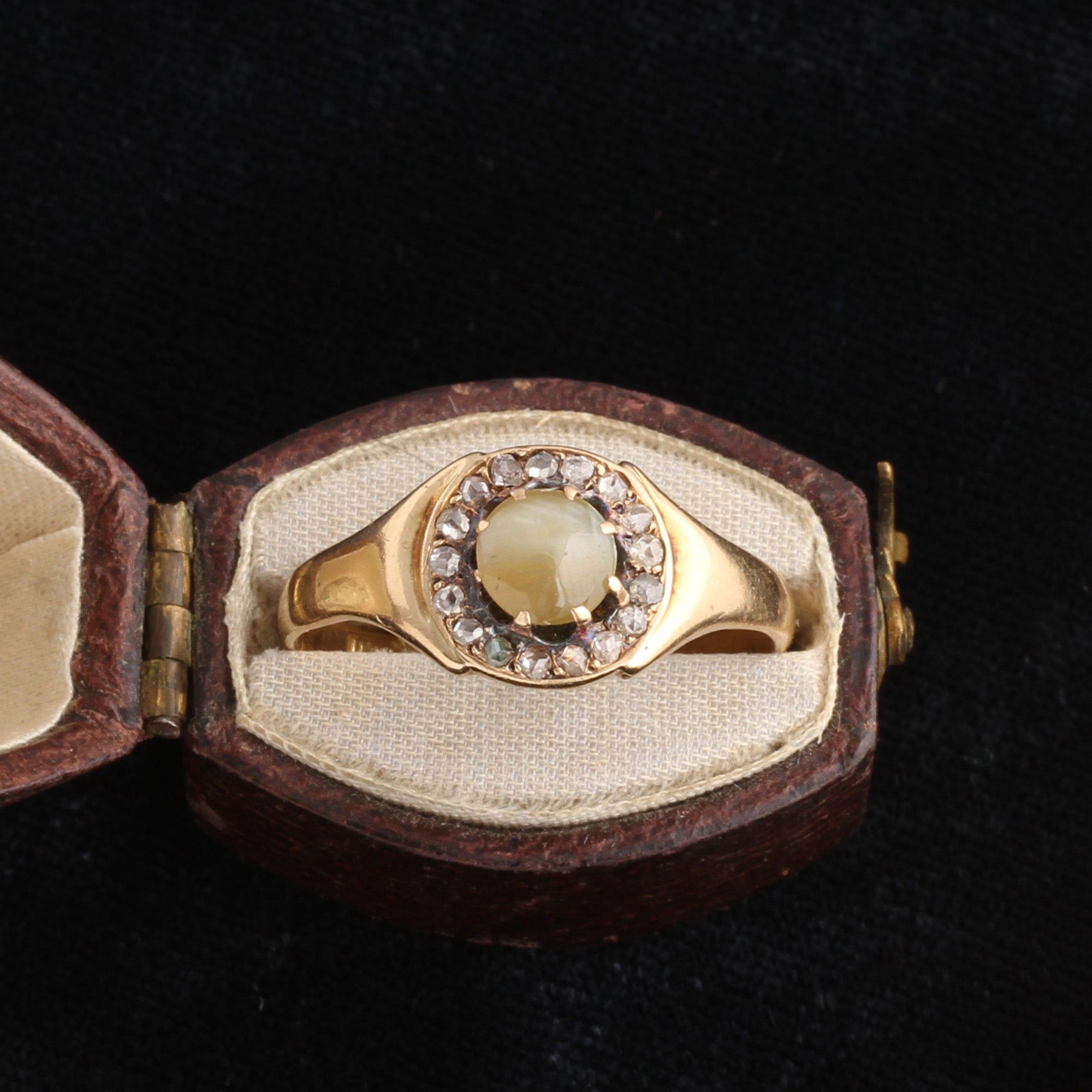 Victorian Cat's Eye Chrysoberyl & Rose Cut Diamond Cluster Ring
