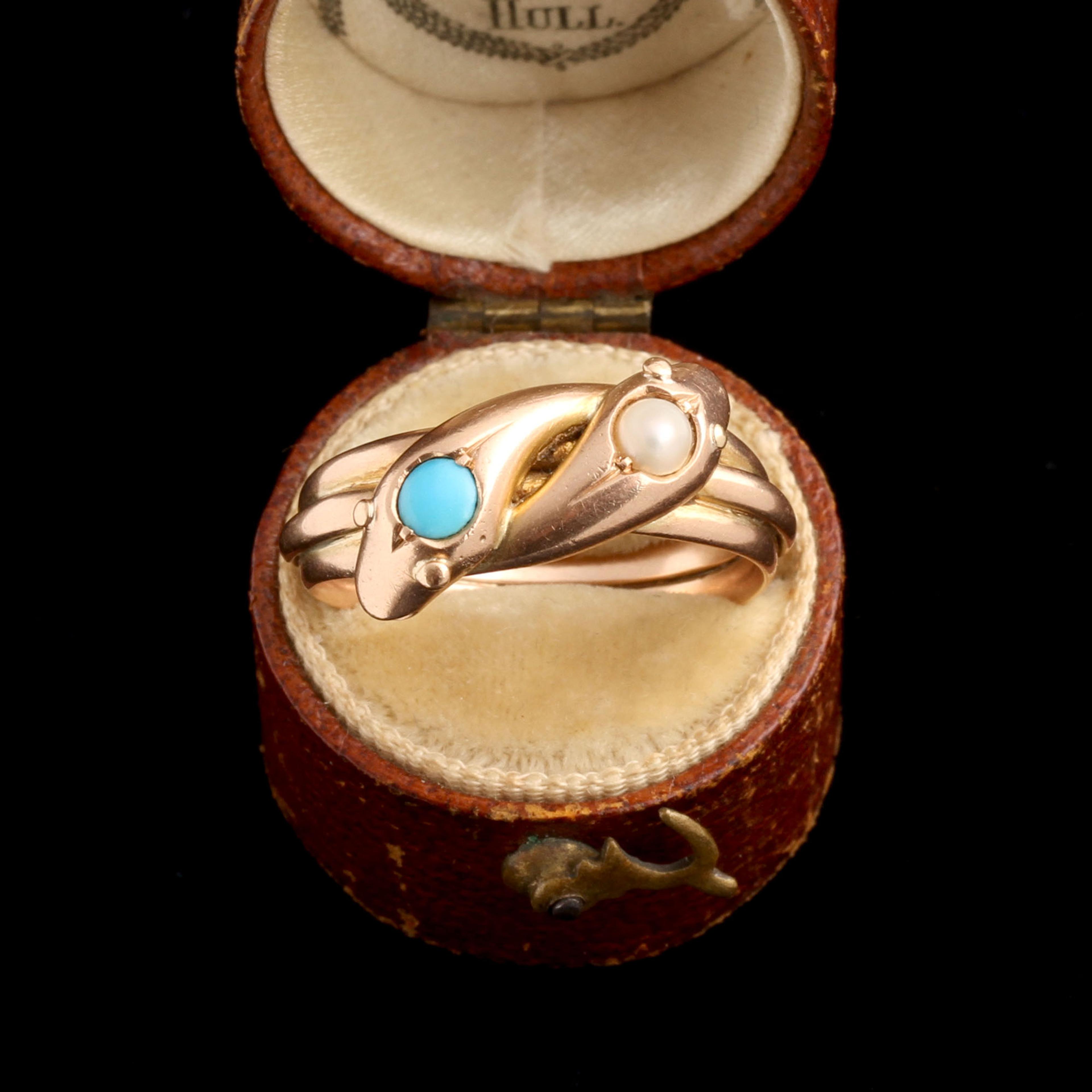 Victorian Turquoise & Pearl Twin Serpents Ring