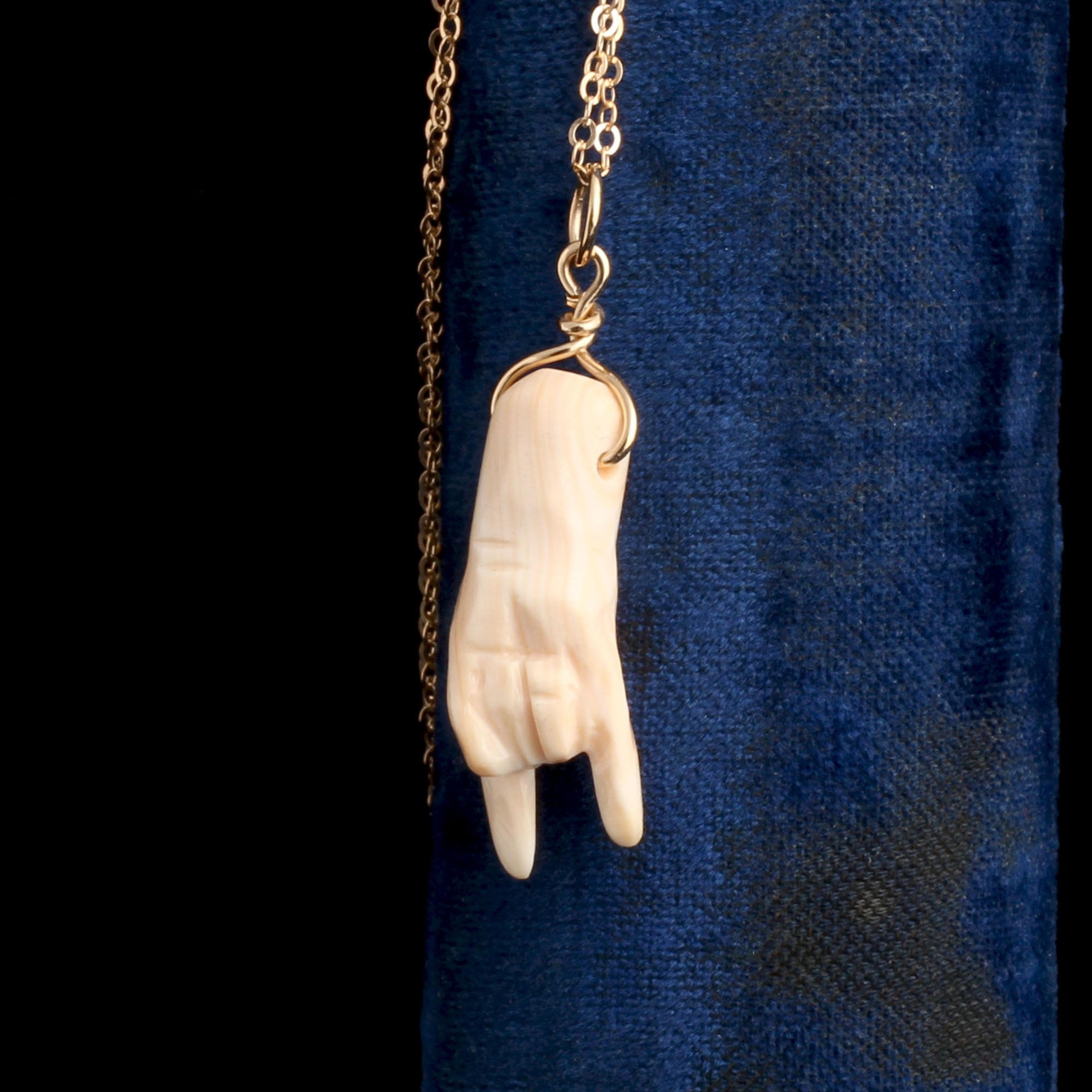 Detail of Victorian Mano Cornuto Shell Pendant
