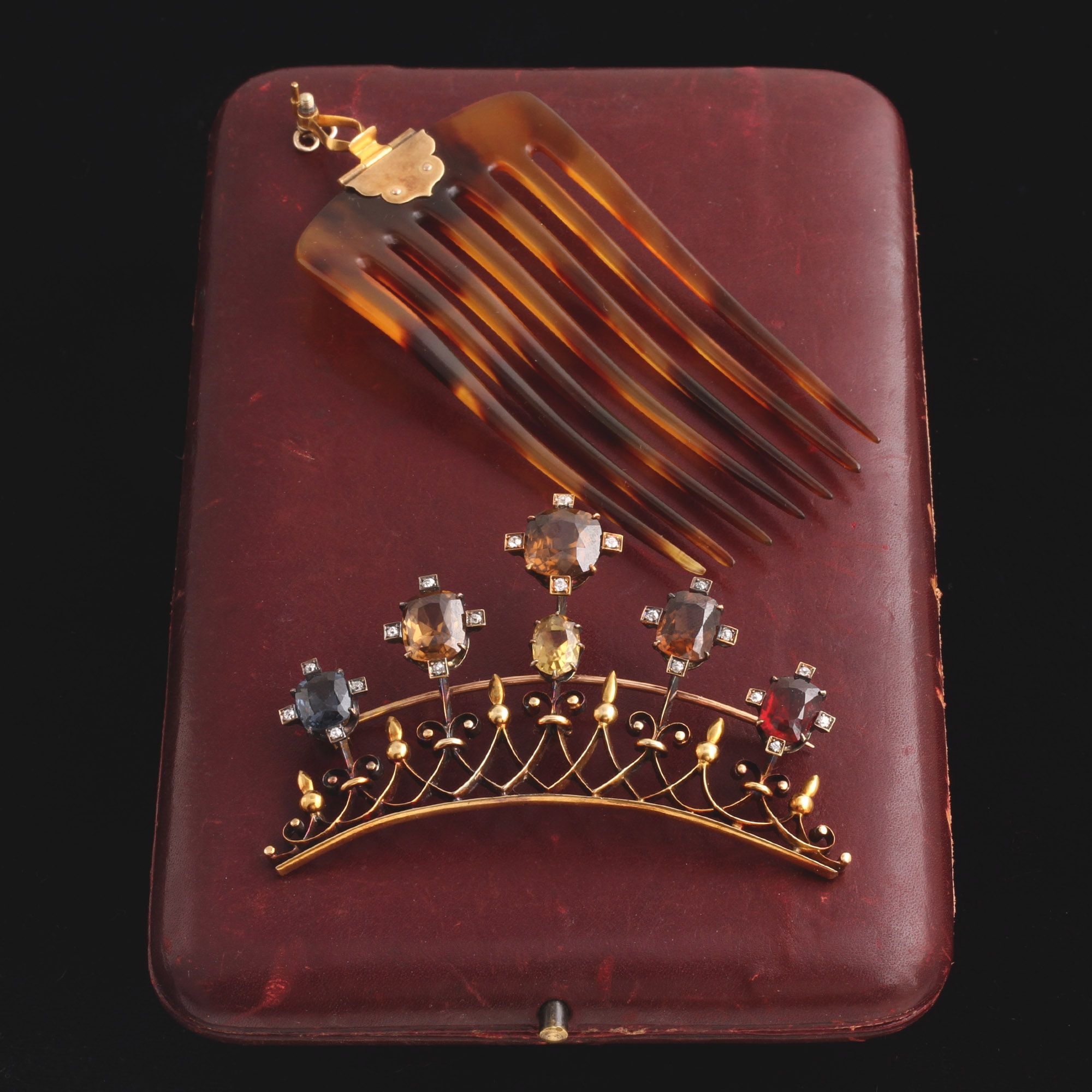 1920s Gemstone Hair Comb/Brooch in Original Box