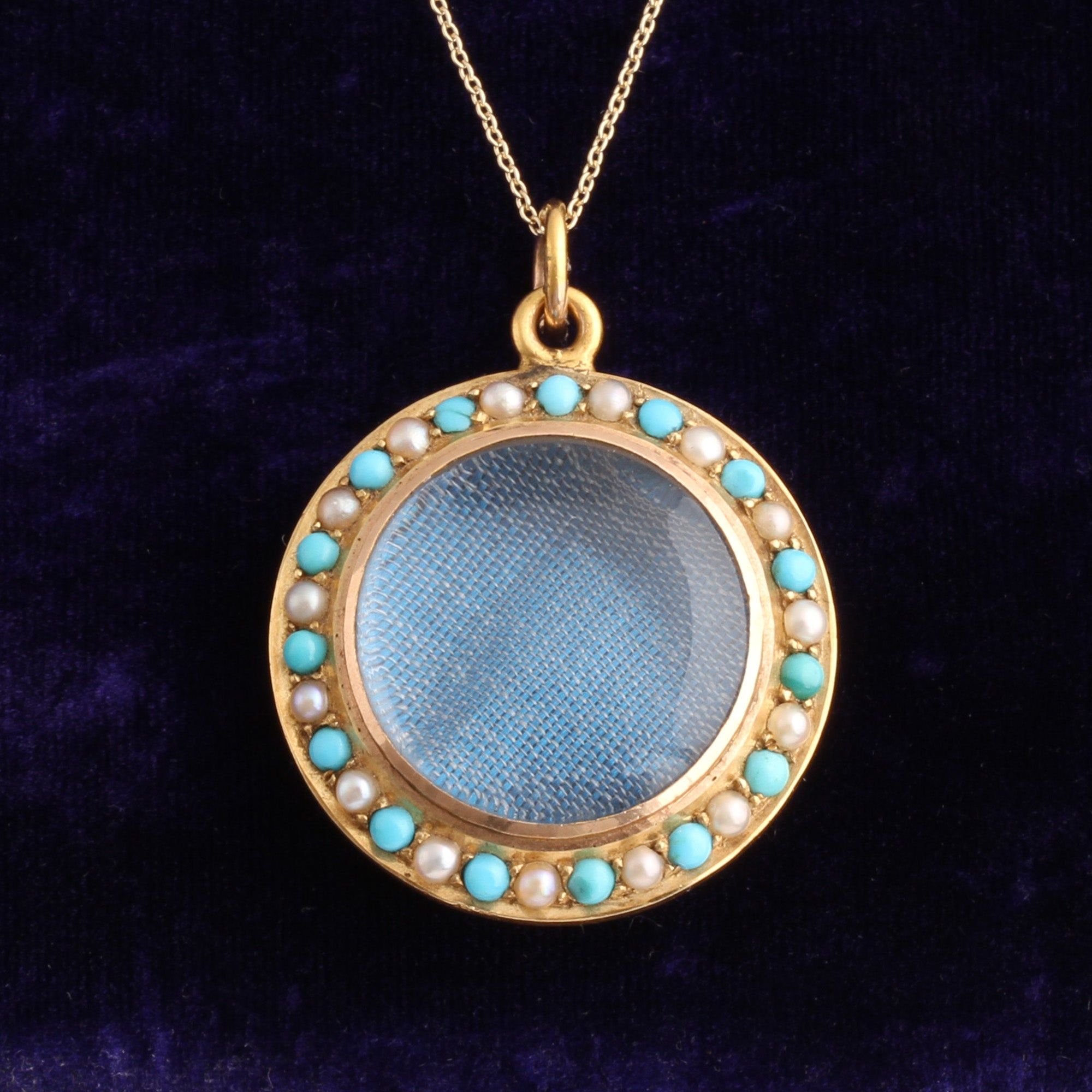 Detail of Victorian Turquoise & Pearl Locket