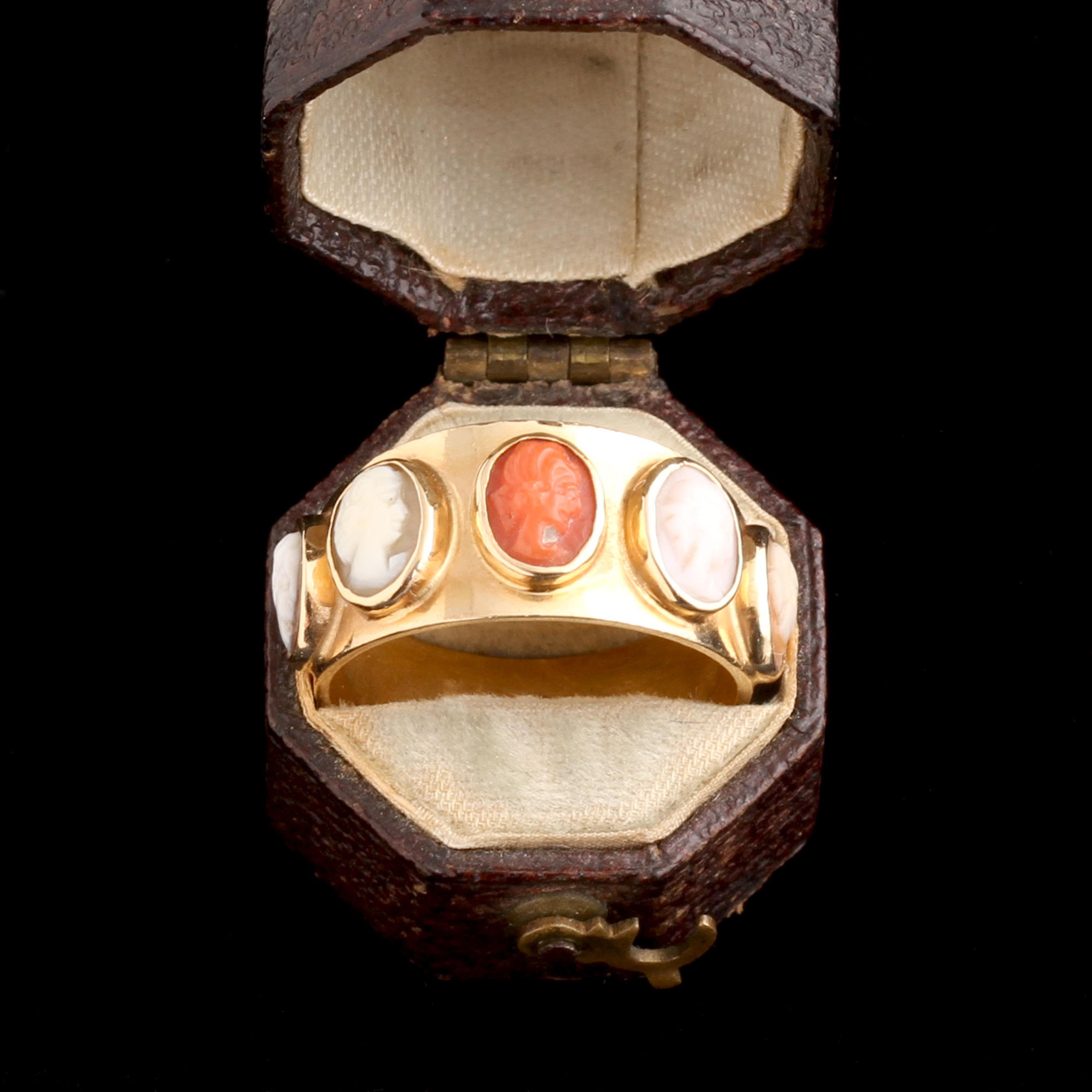 Victorian Coral, Shell & Hardstone Cameo Ring