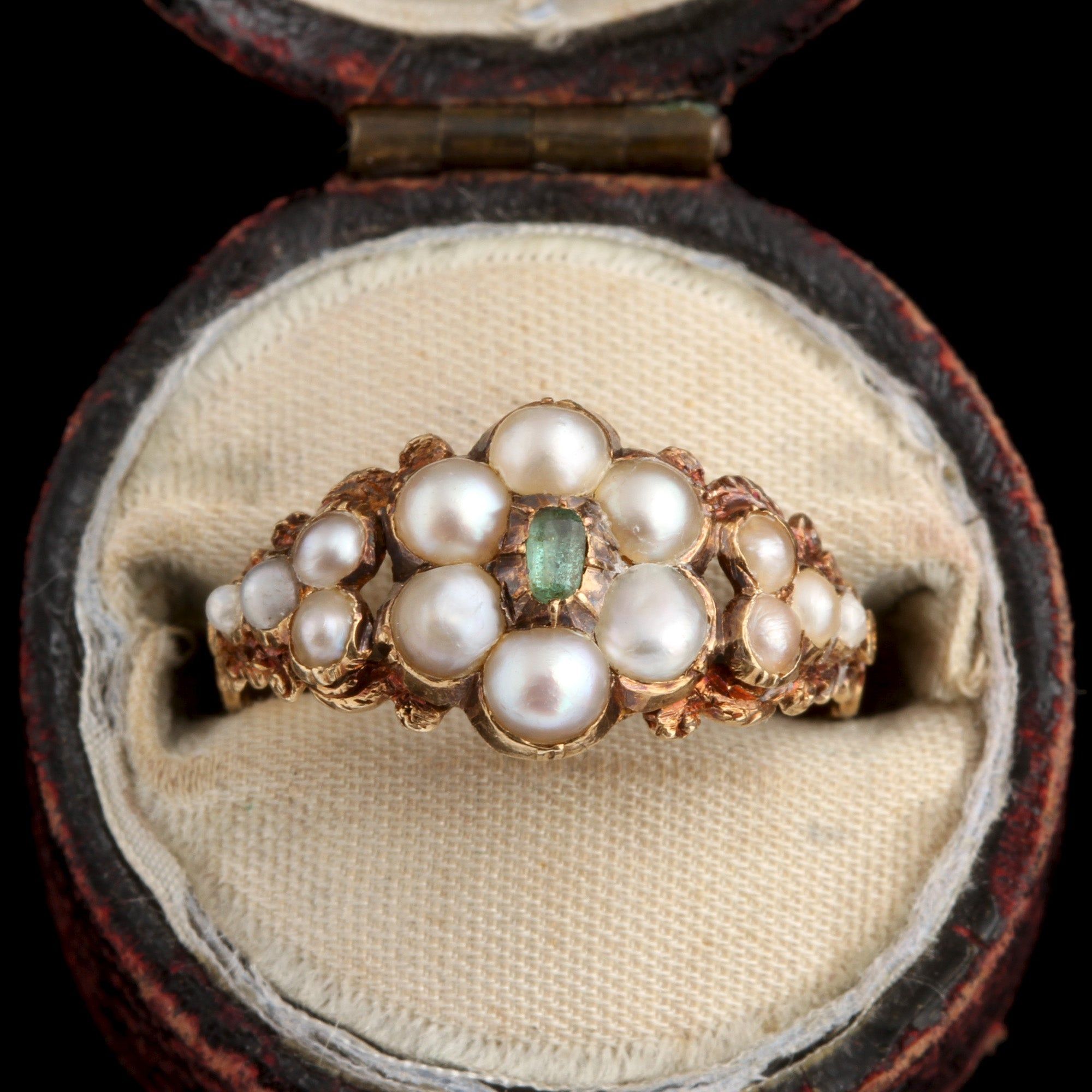 Georgian Emerald & Pearl Cluster Ring