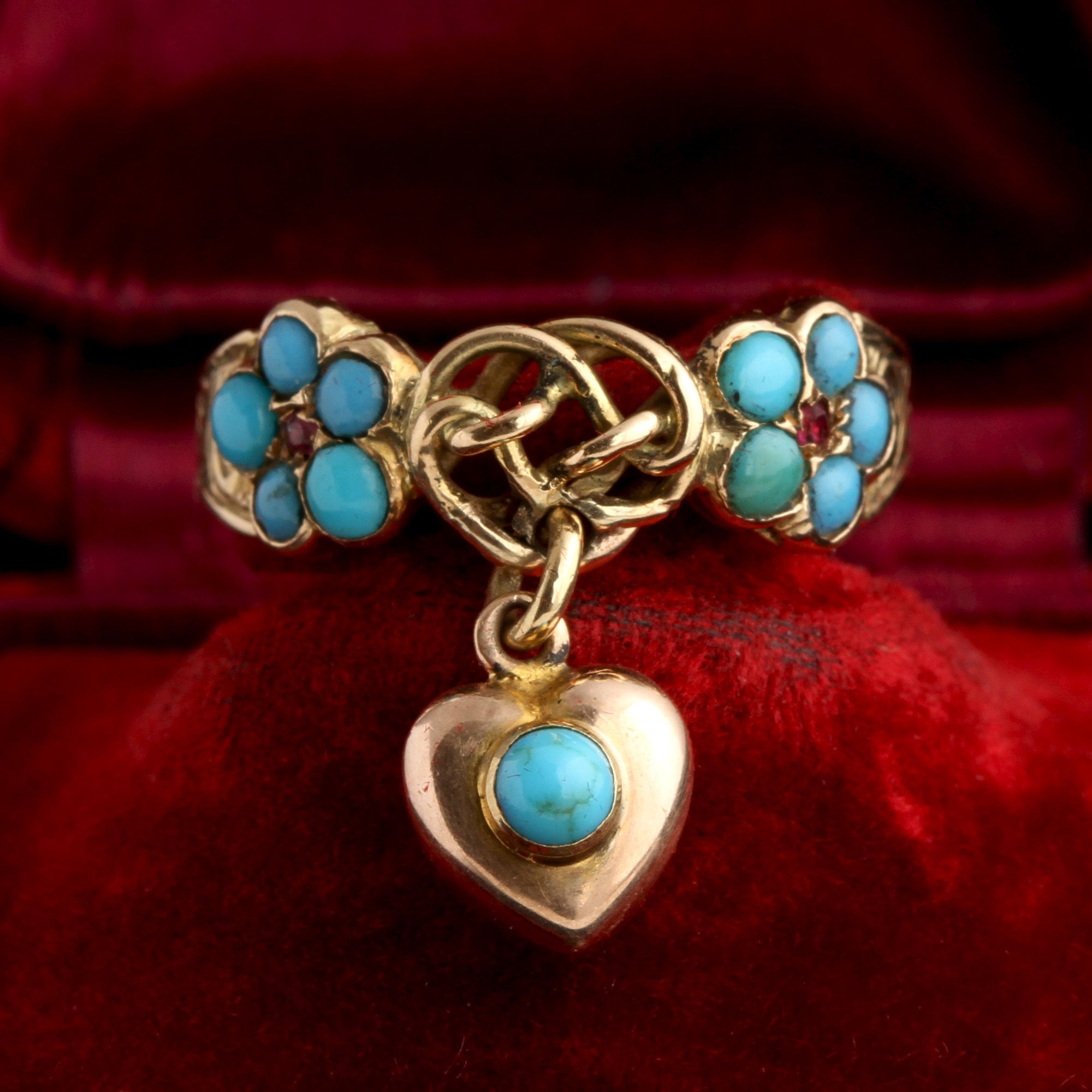 Victorian Forget Me Not & Heart Love Knot Ring