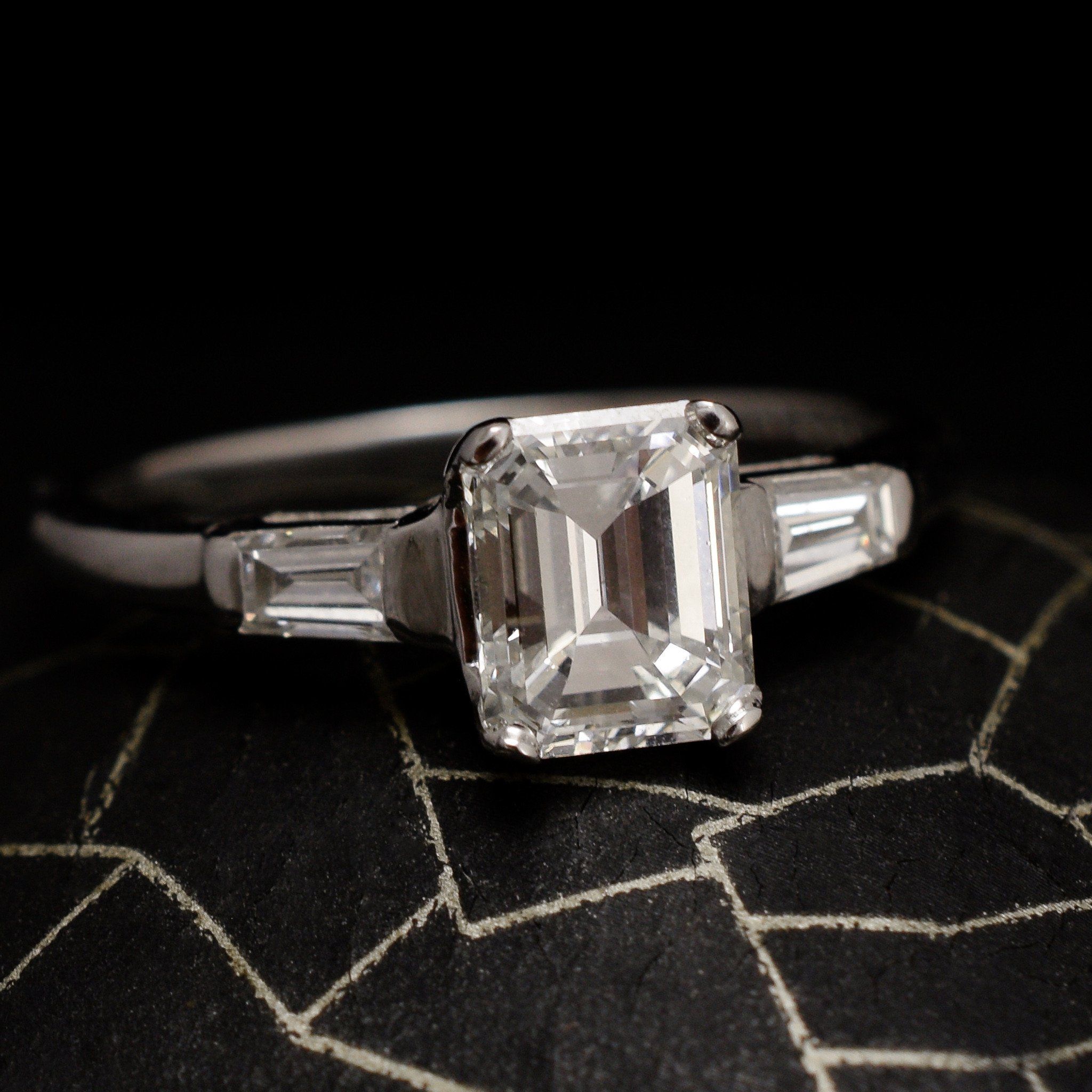 Vintage 1.14ct Emerald Cut Diamond Engagement Ring