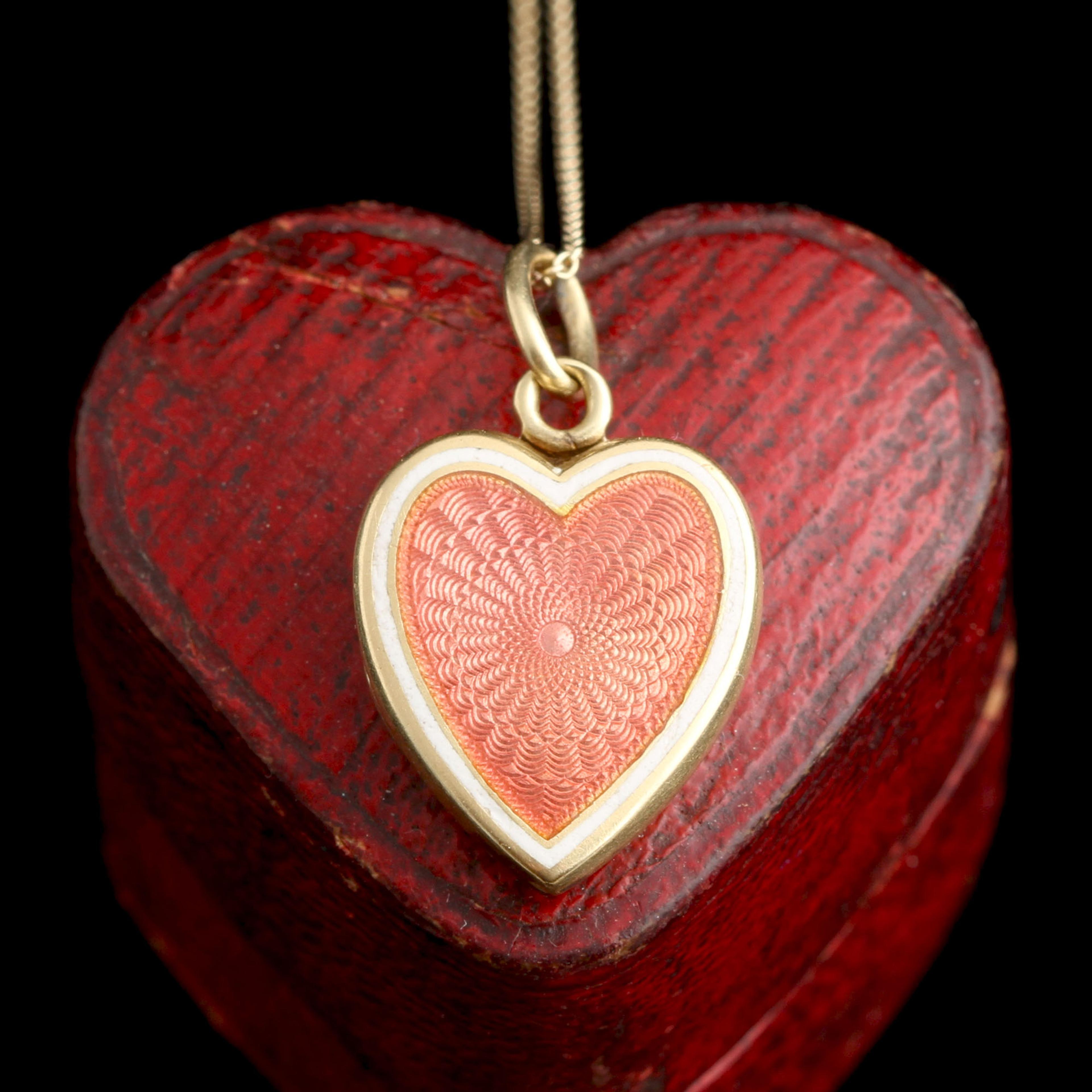 1920s M & E Enamel Heart Locket Necklace