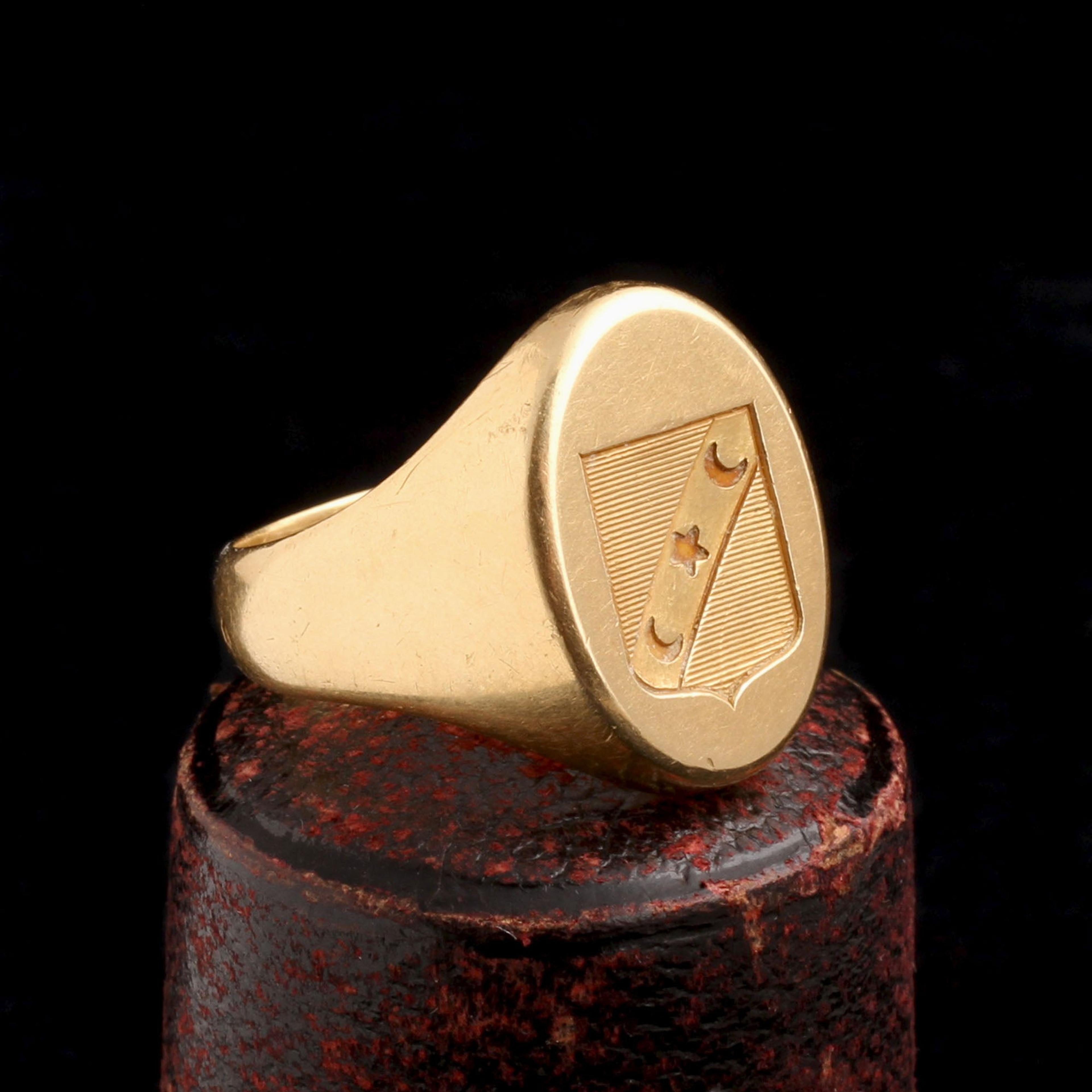 Detail of Late 19th Century French Crescent & Star Crest Signet Ring