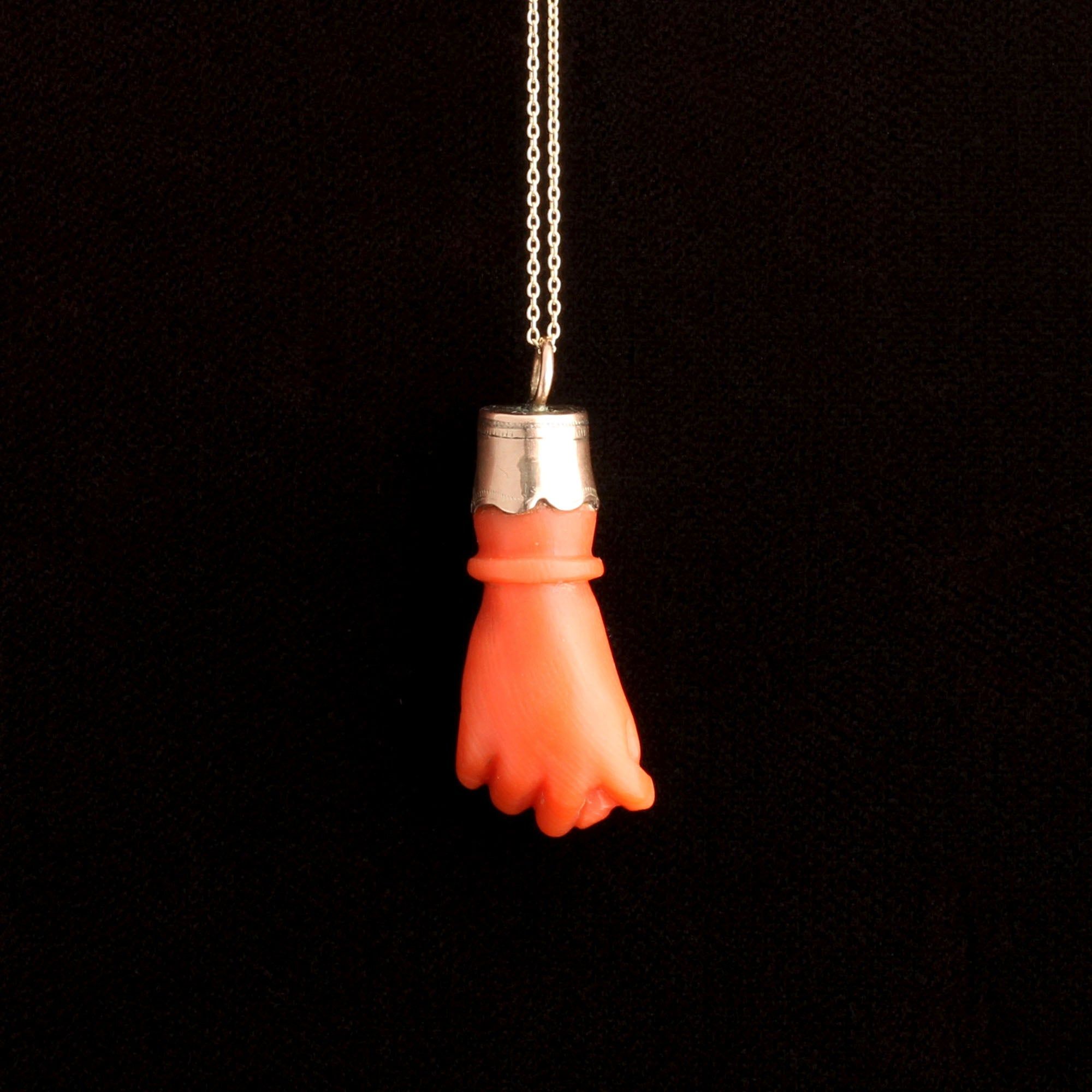 Victorian Carved Coral Figa Necklace
