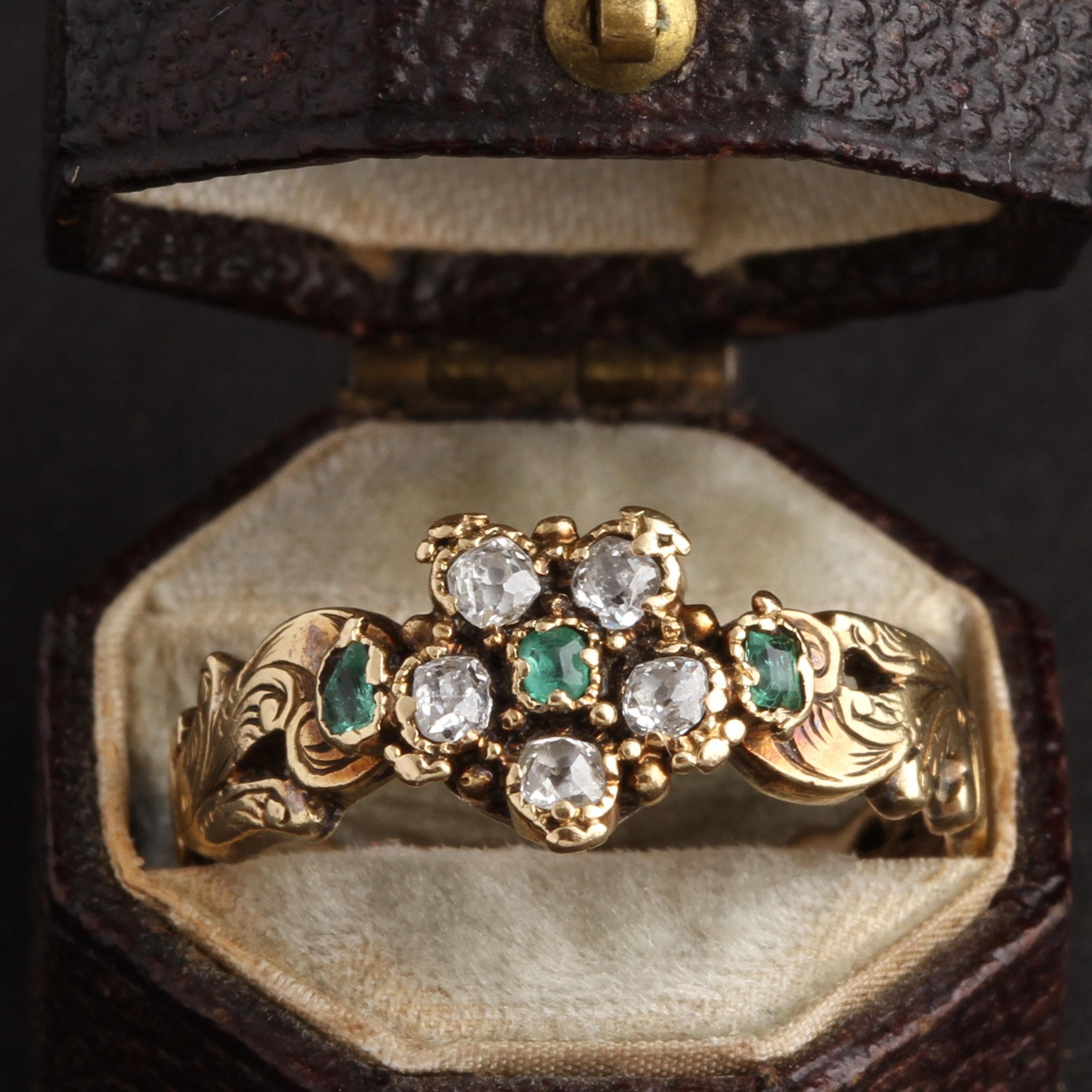 Detail of Georgian Emerald and Diamond Pansy Ring