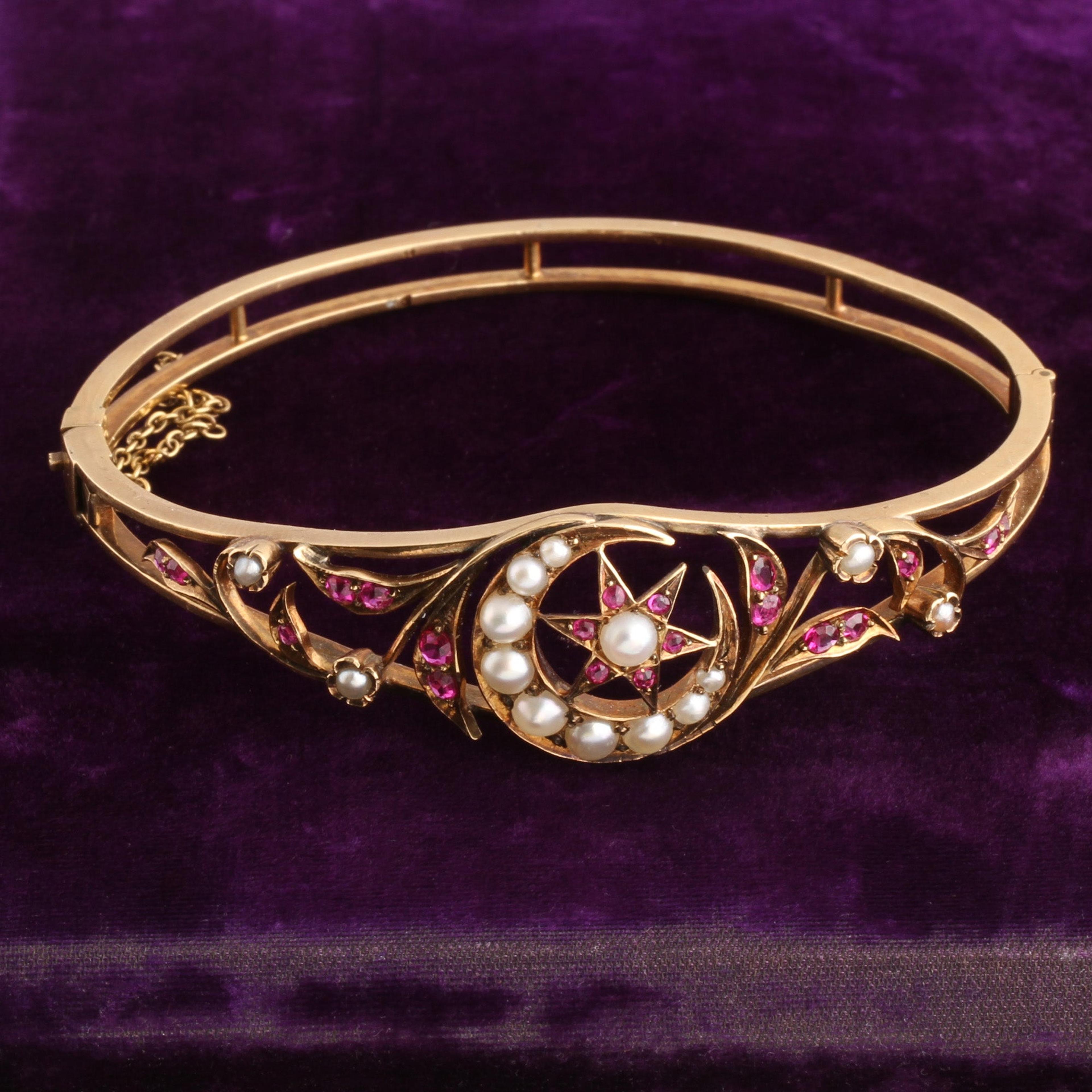 Victorian Ruby & Pearl Celestial Bracelet