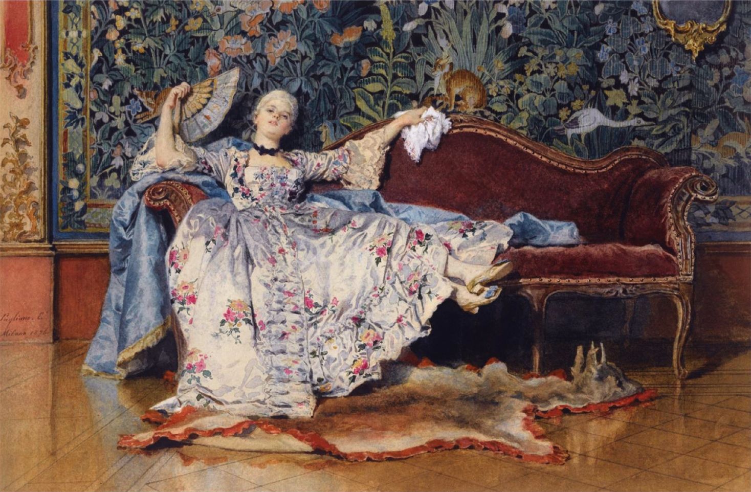 "A Reclining Lady with a Fan," by Eleuterio Pagliano, 1876. Sotheby's, March 2011. 