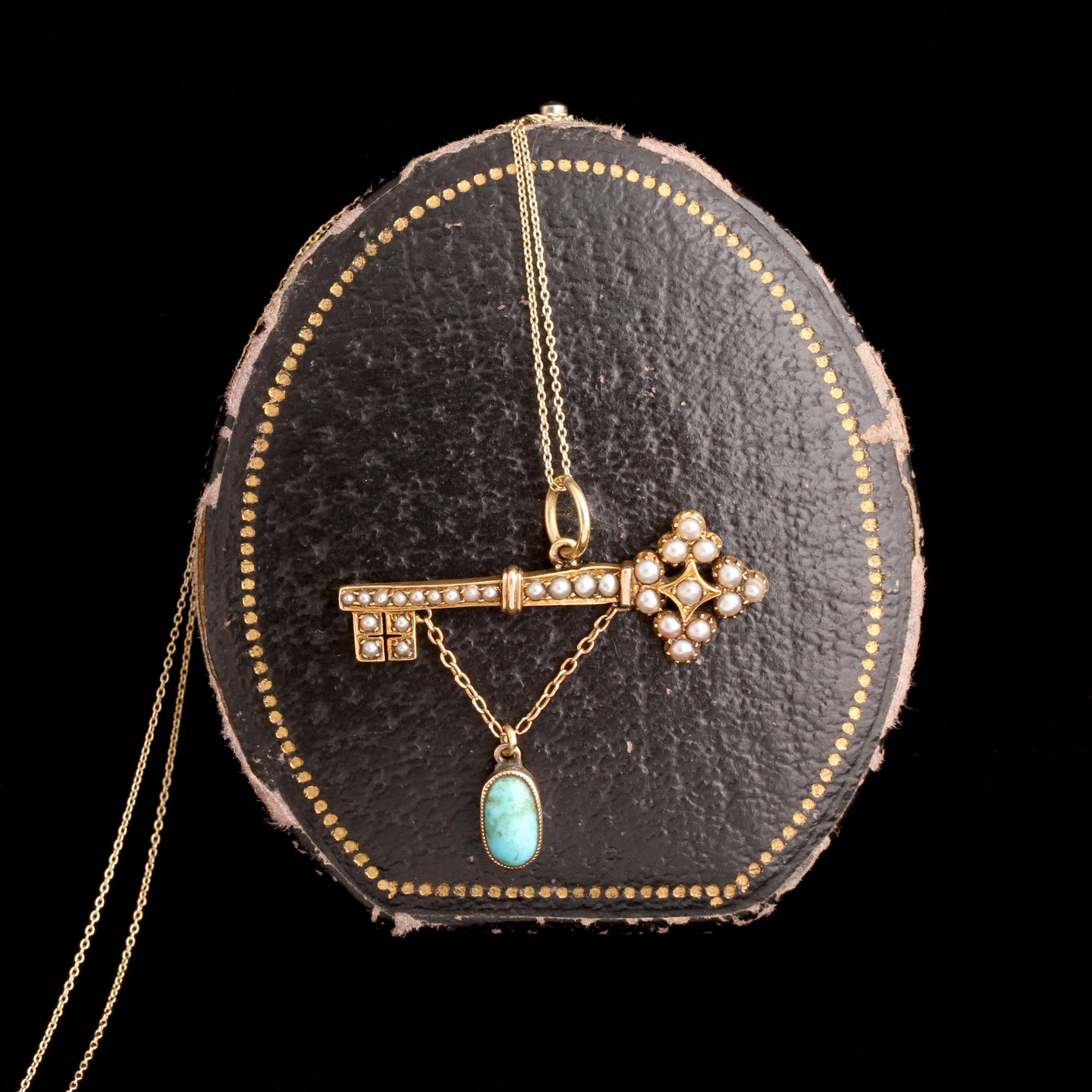 Victorian Pearl & Turquoise Key Necklace