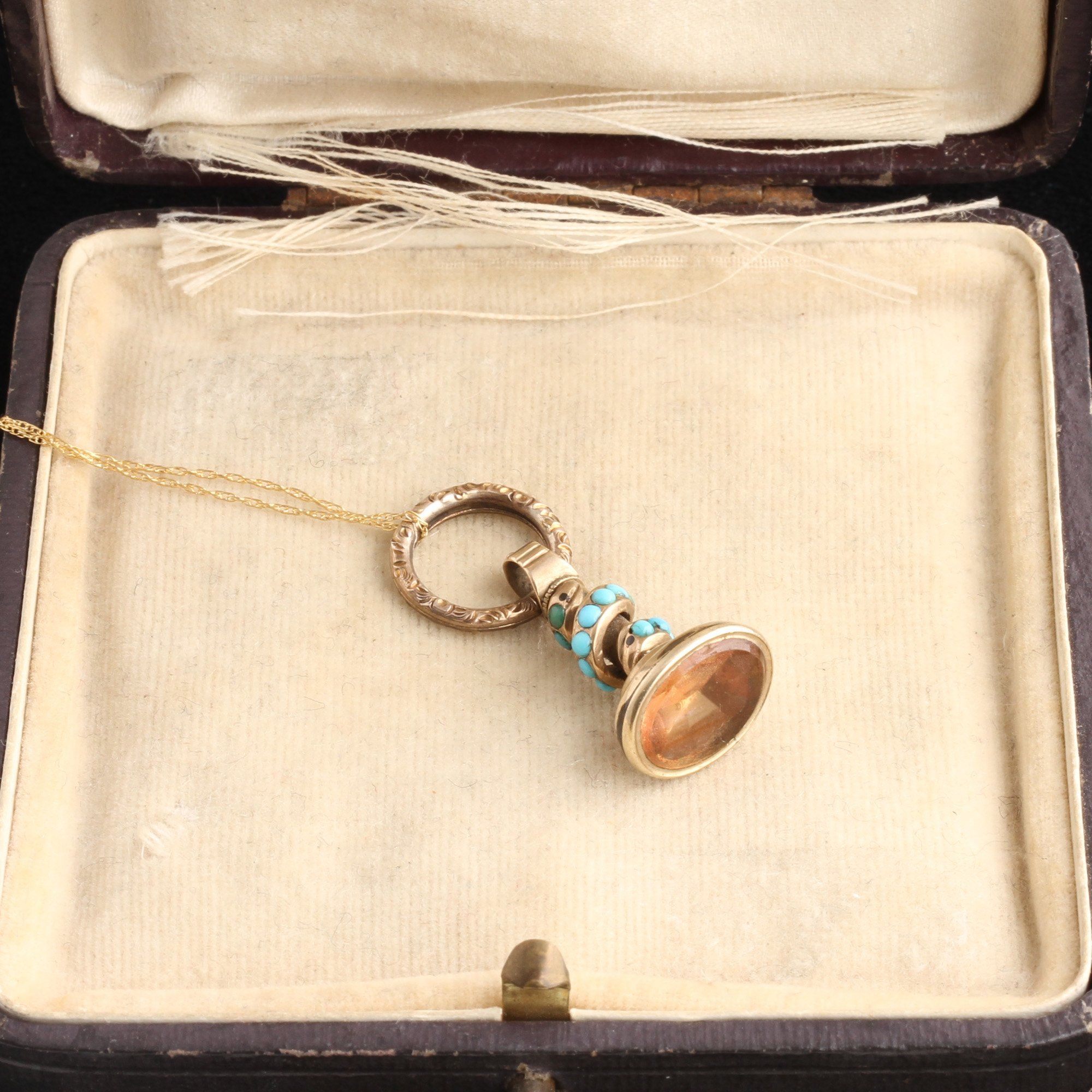Georgian Turquoise & Citrine Wax Seal Fob