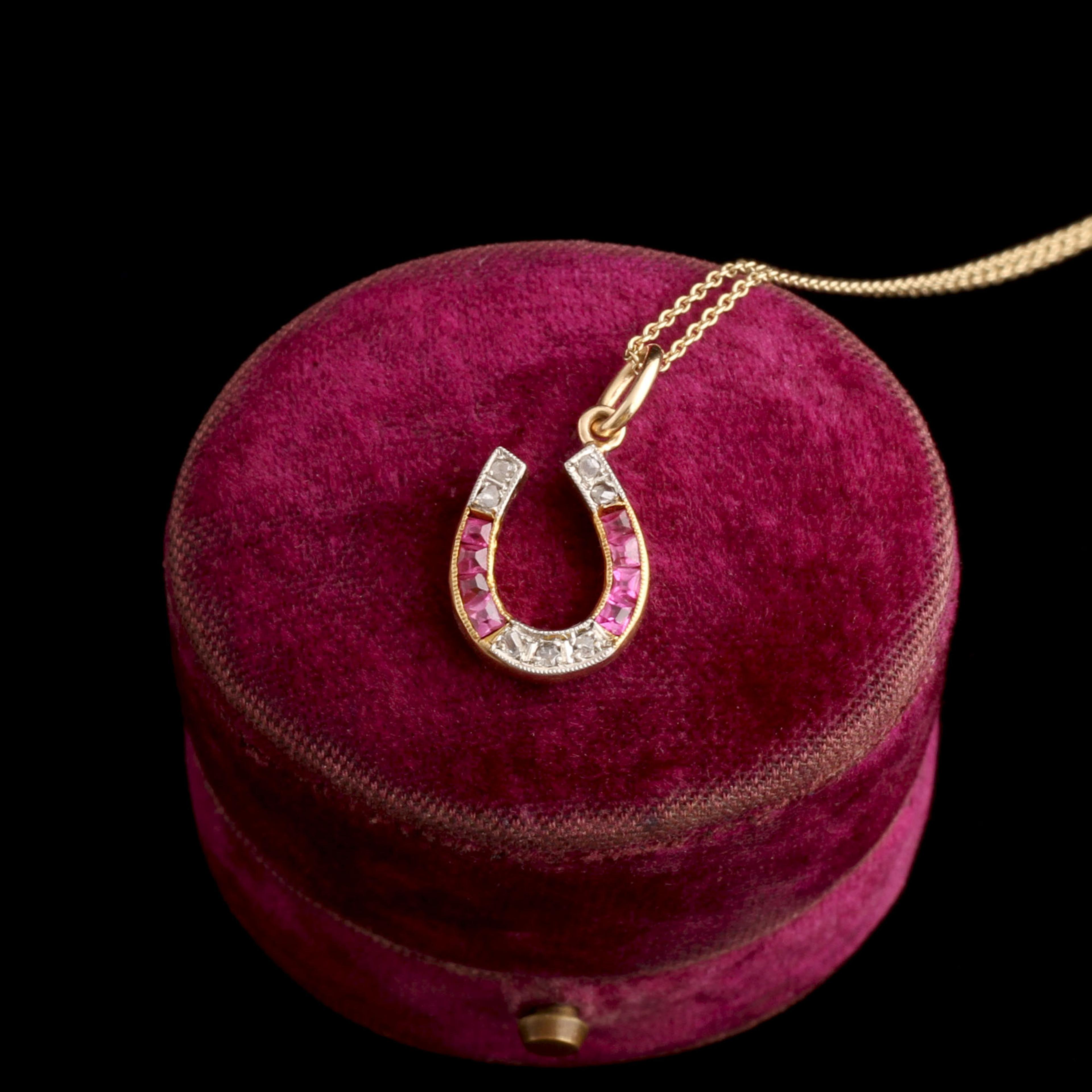 Early Deco Ruby & Diamond Horseshoe Necklace
