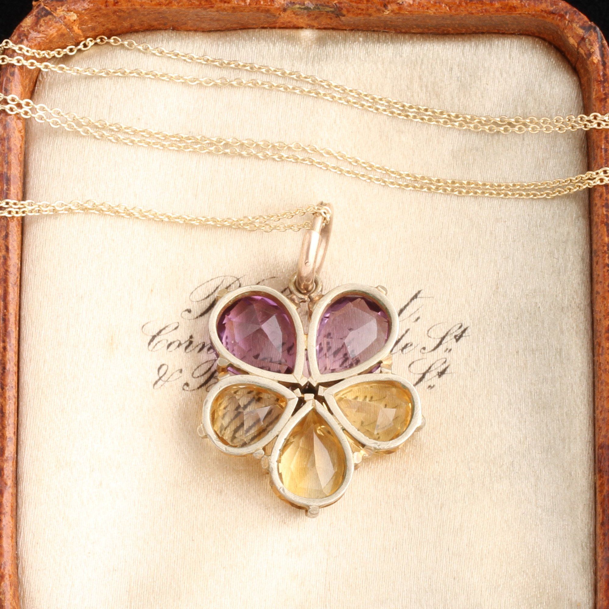 Victorian Amethyst, Citrine & Pearl Pansy Necklace