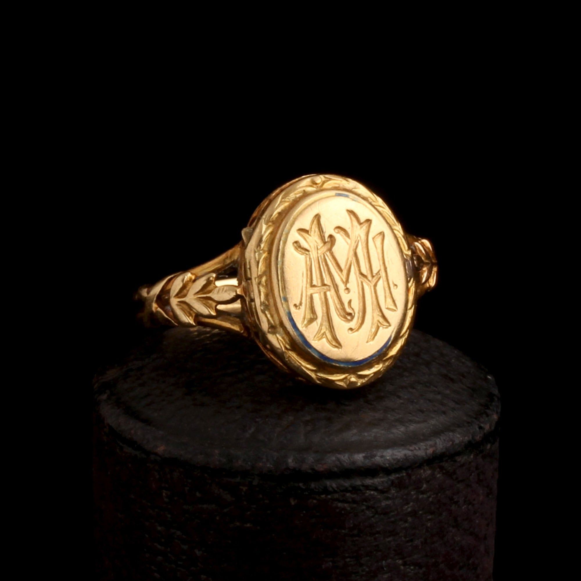 19th Century French "AHM" Monogram Locket Ring.