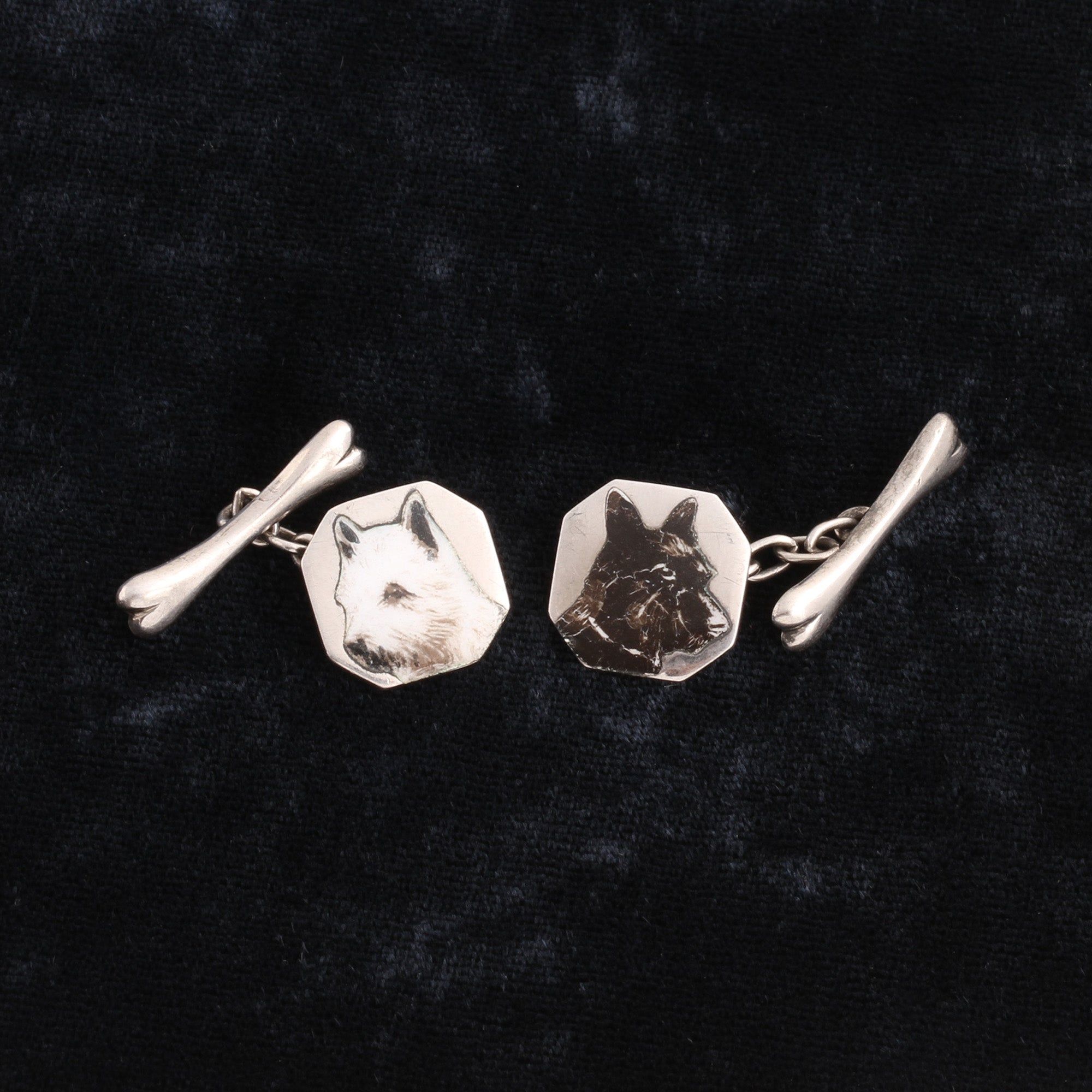 1930s Silver & Enamel Terrier Cufflinks