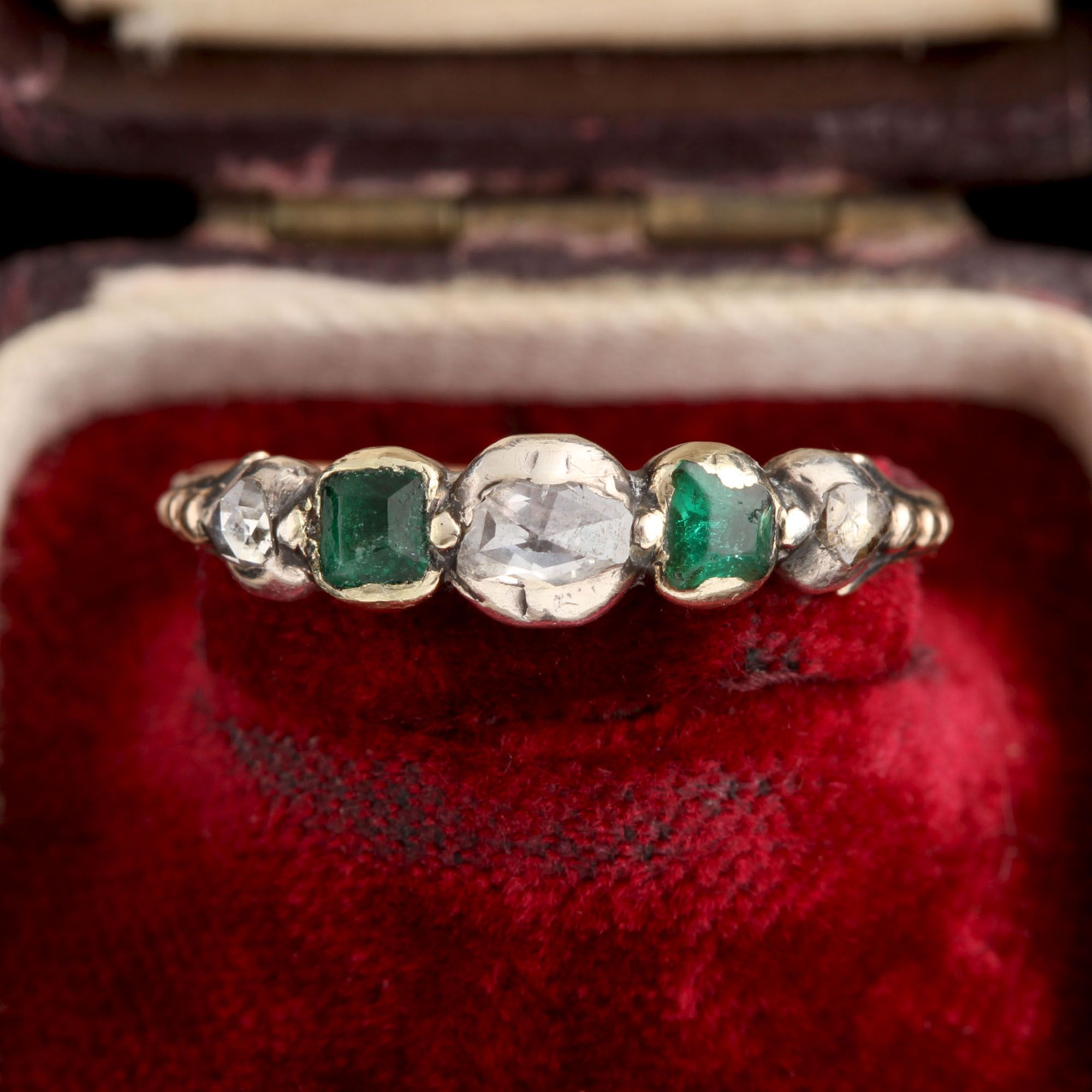 Early 19th Century French Diamond & Emerald Five Stone Ring