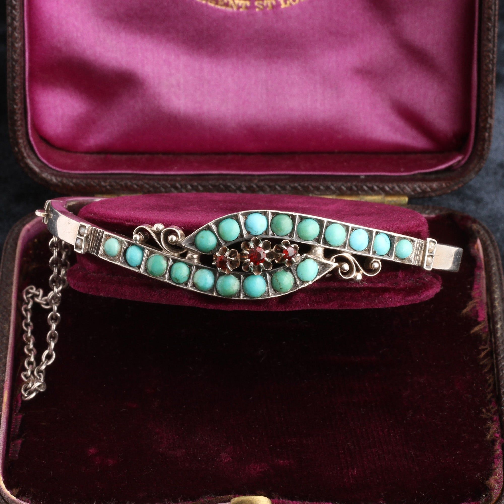 Victorian Turquoise, Pearl & Garnet Crossover Bracelet
