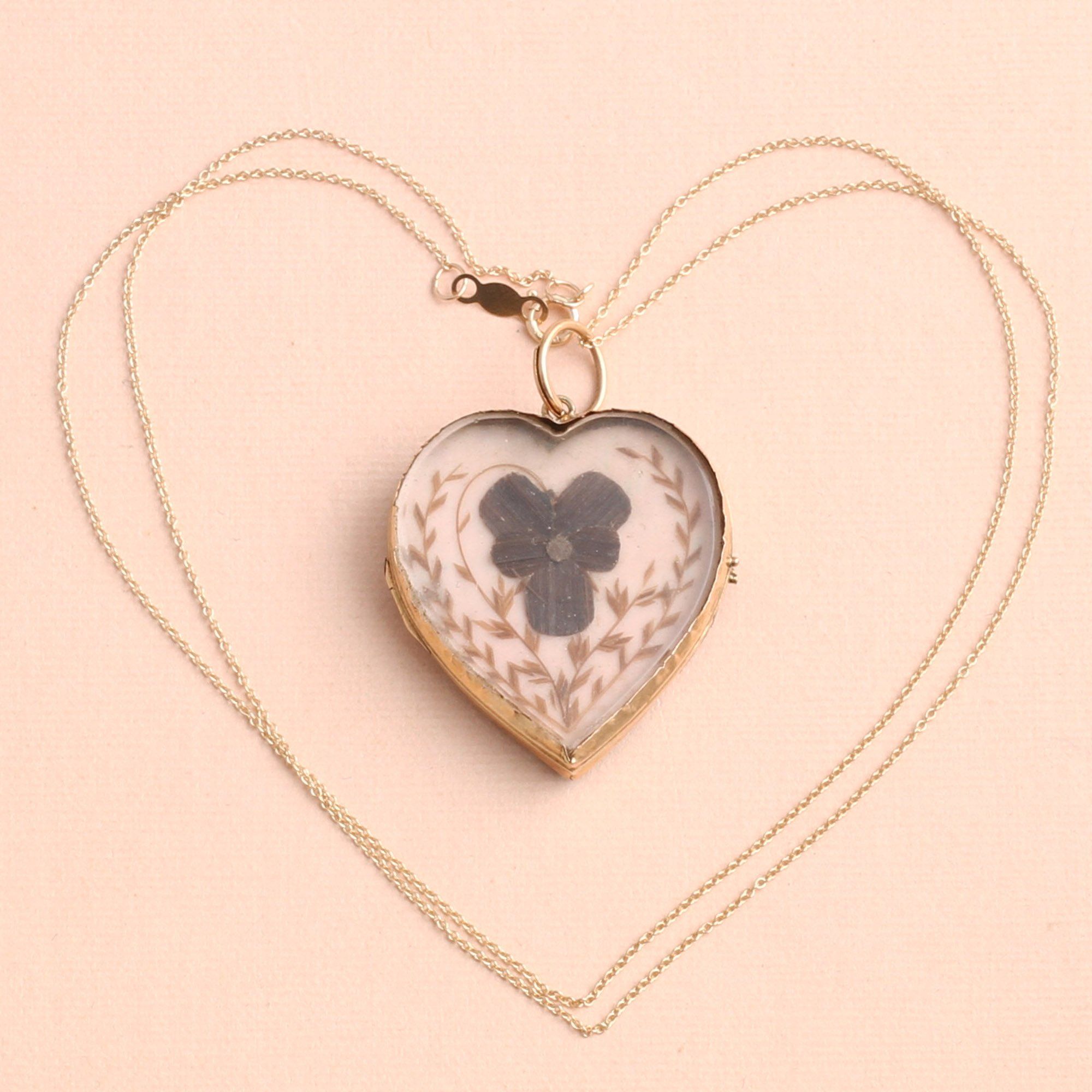 Face detail of Early Victorian Heart-Shaped Mourning Locket